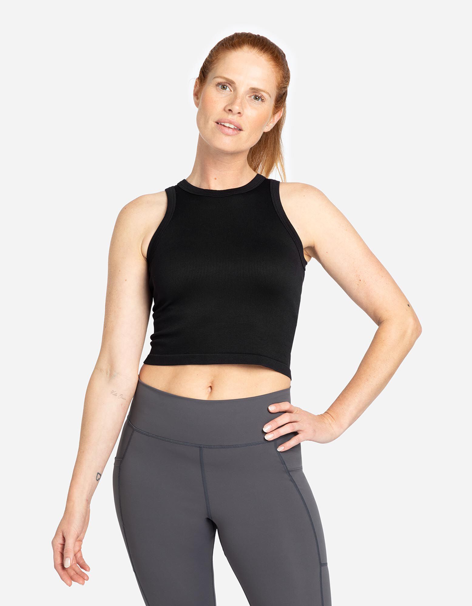 Cropped top - Naadloos - Zwart - Zwart