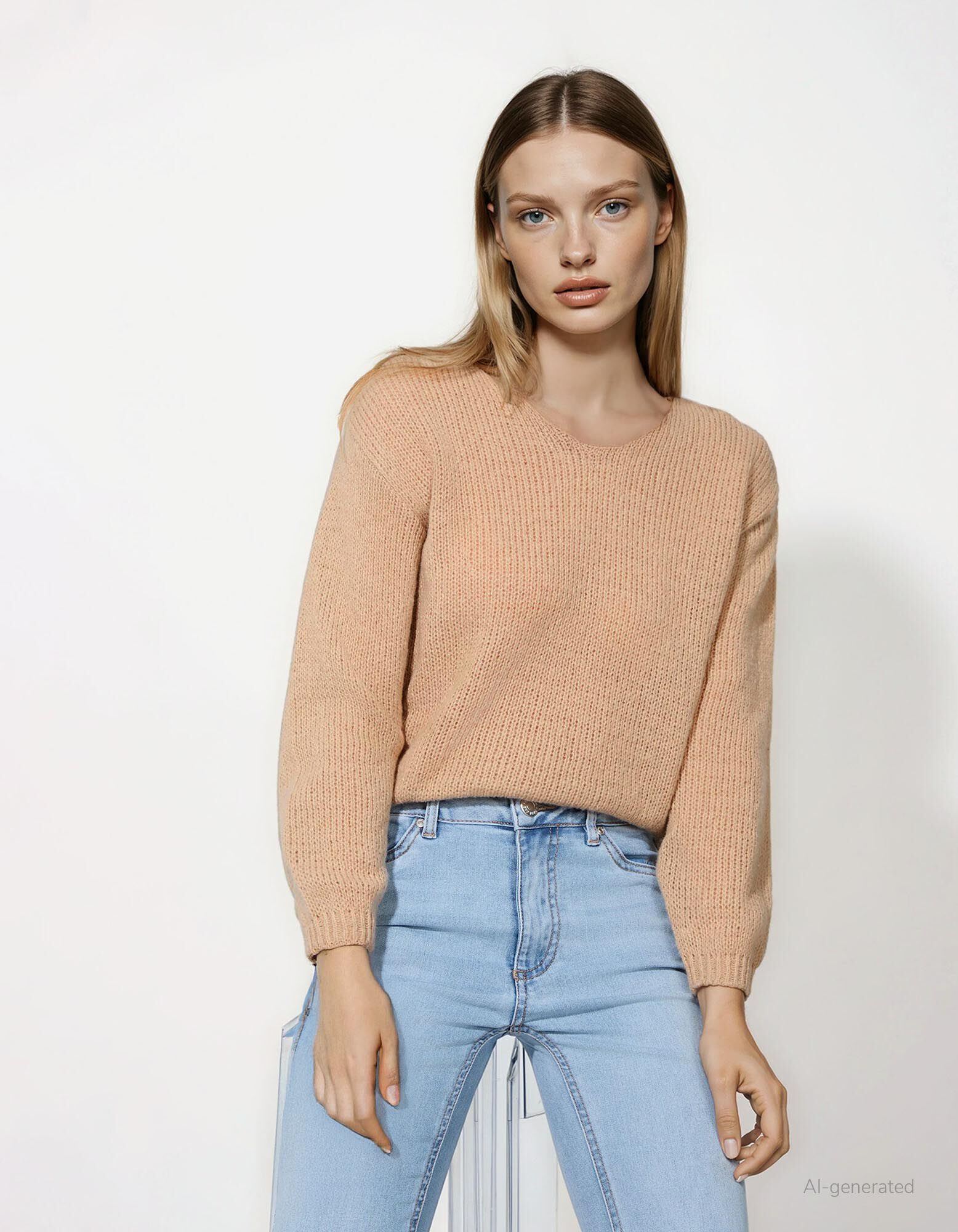 Trui - V-hals - Beige - Beige