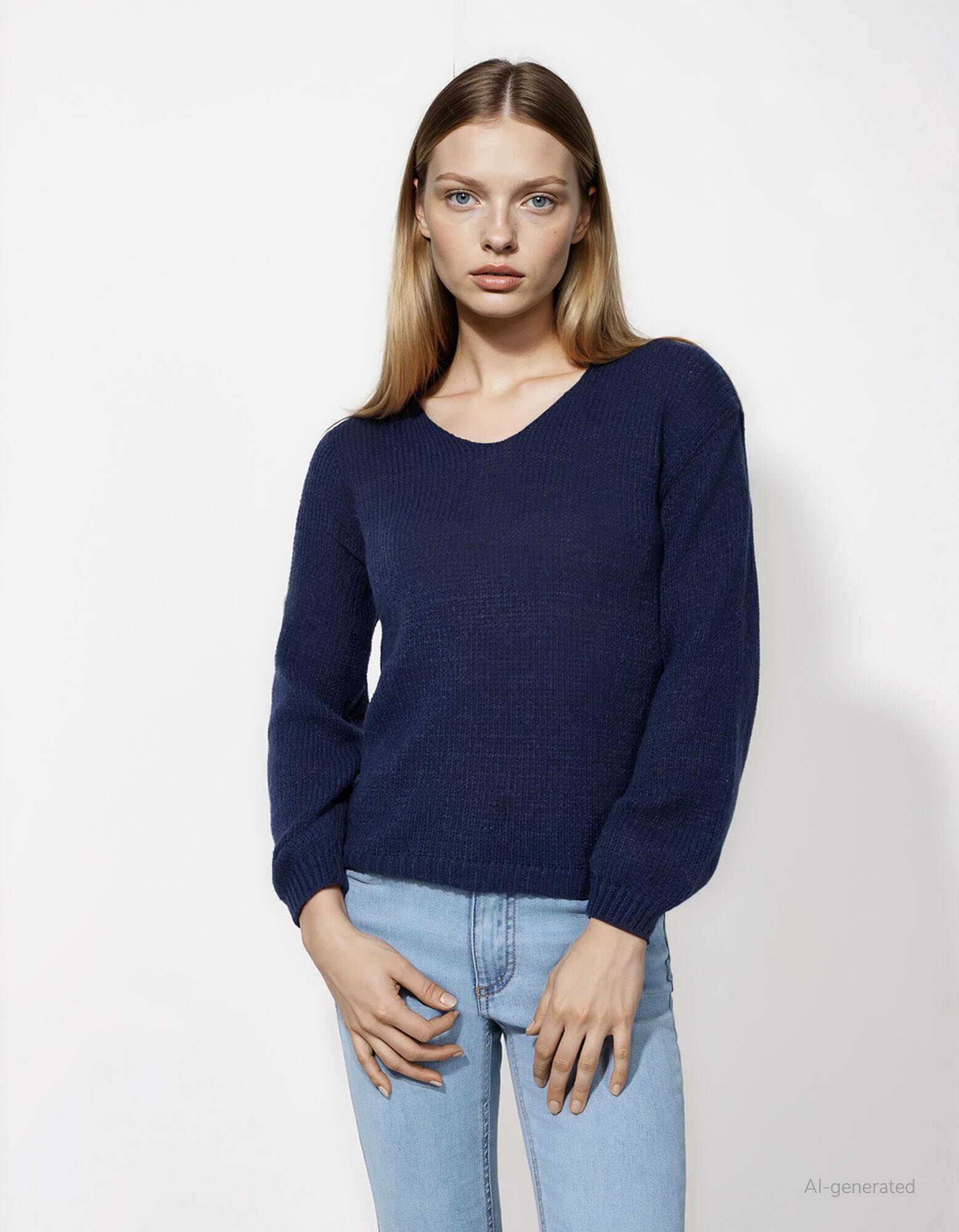 Trui - V-hals - Donkerblauw - Donkerblauw