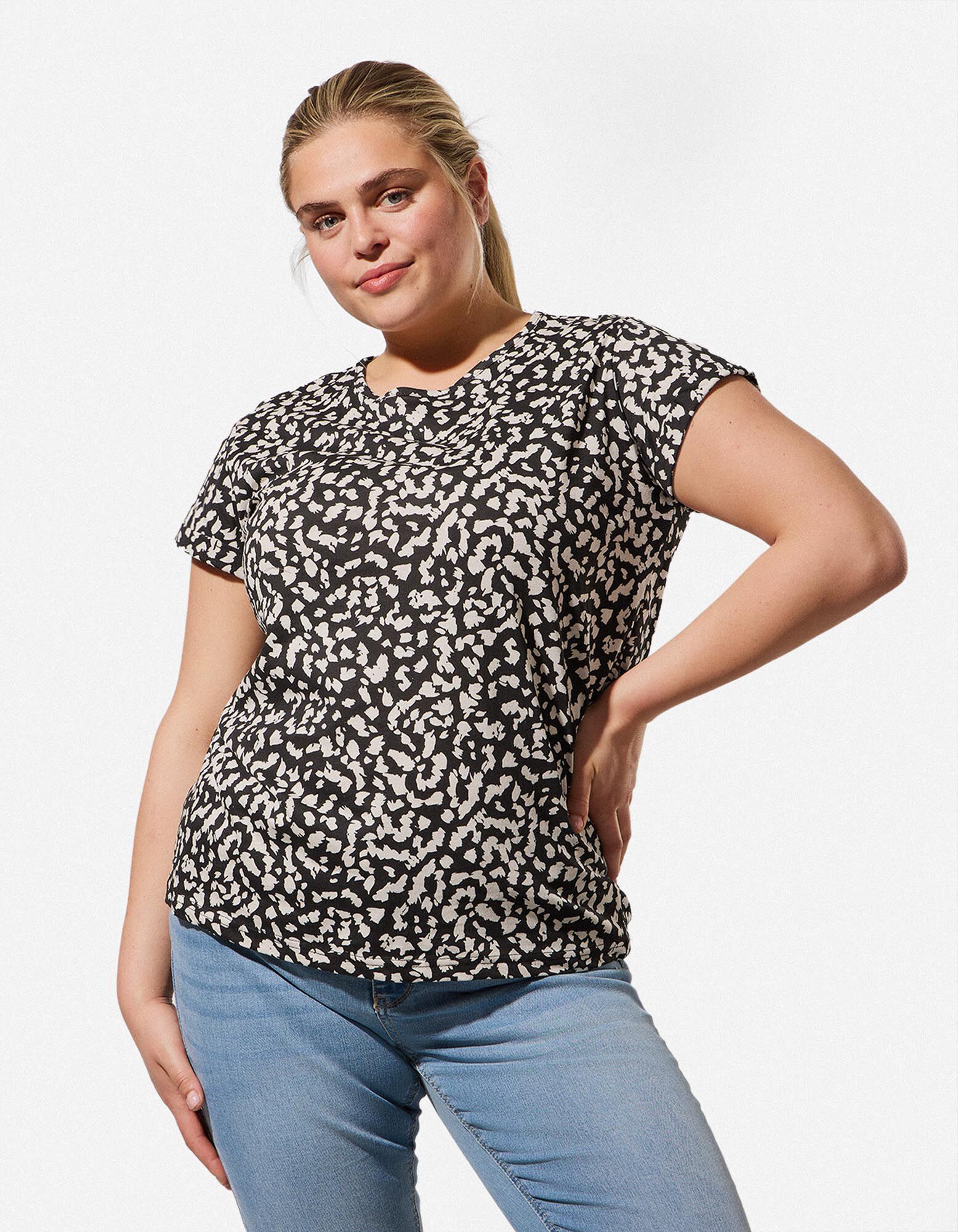 T-shirt - Motief all-over - Zwart - Zwart