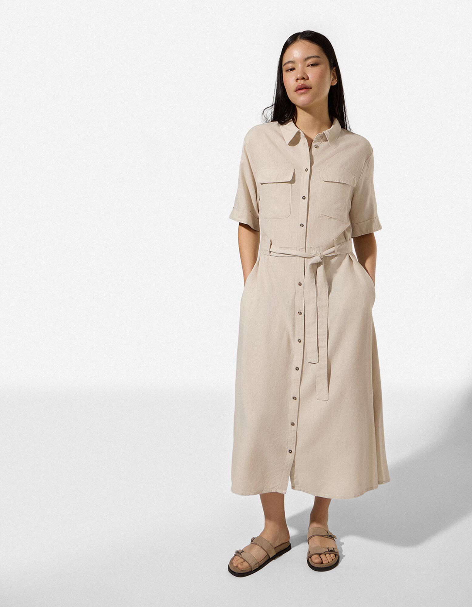 Jurk - Linnenlook - Beige - Beige