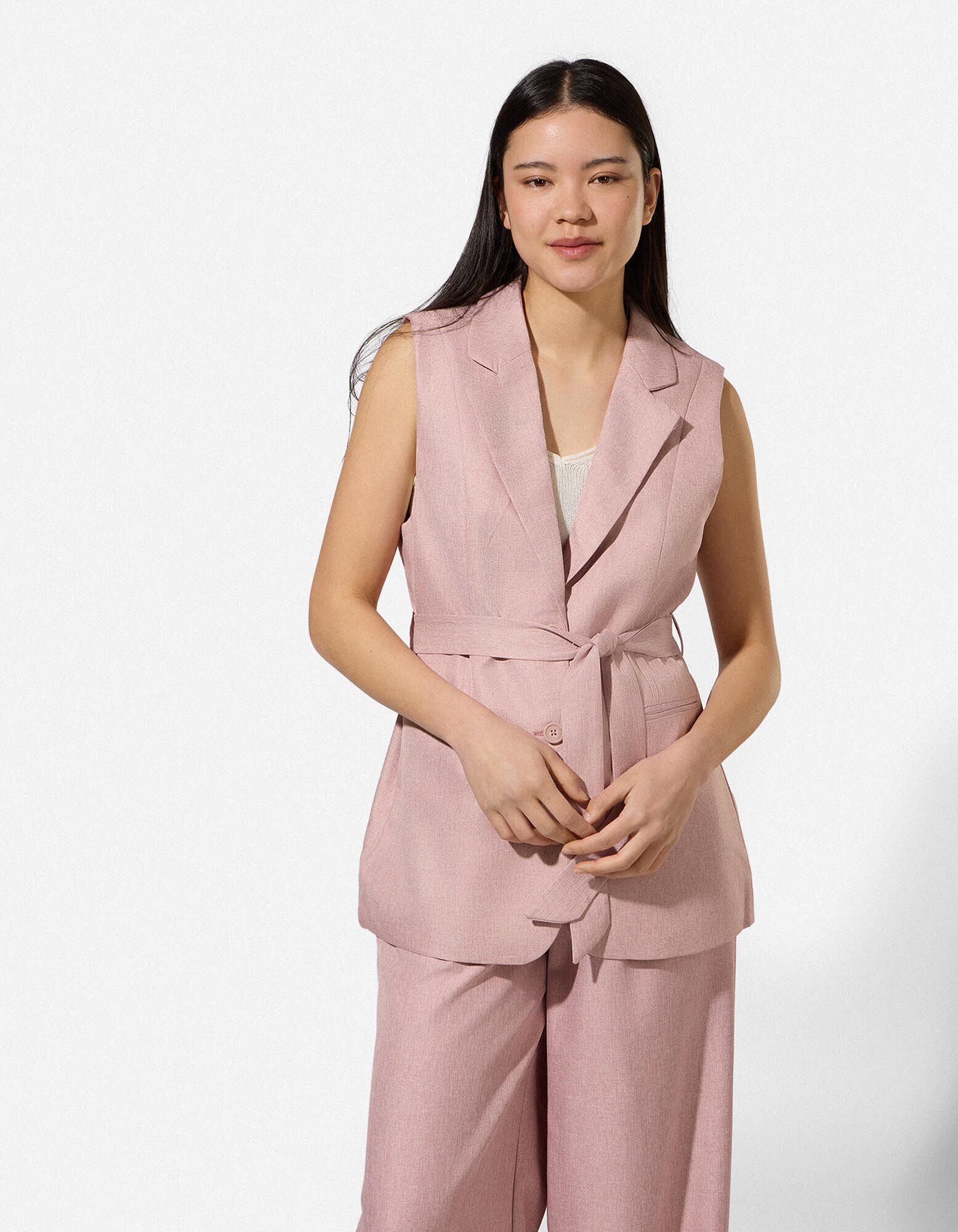 Lang vest - Strikceintuur - Roze - Roze