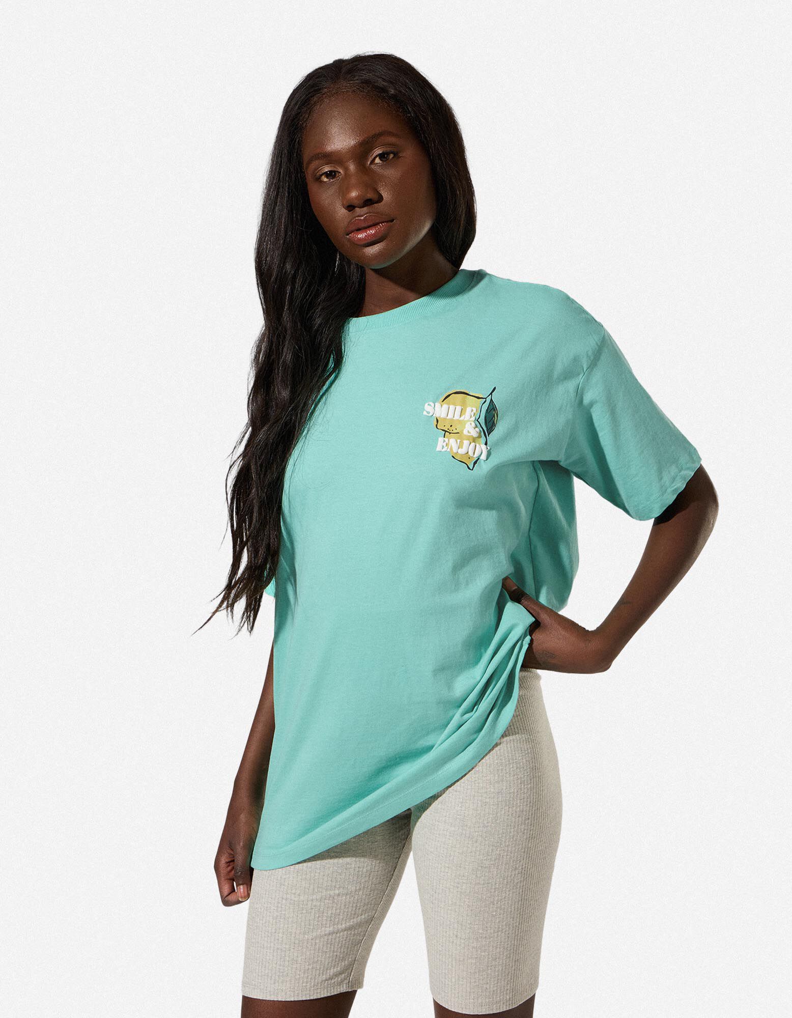 T-shirt - Afdrukken achteraan - Mintgroen - Mintgroen