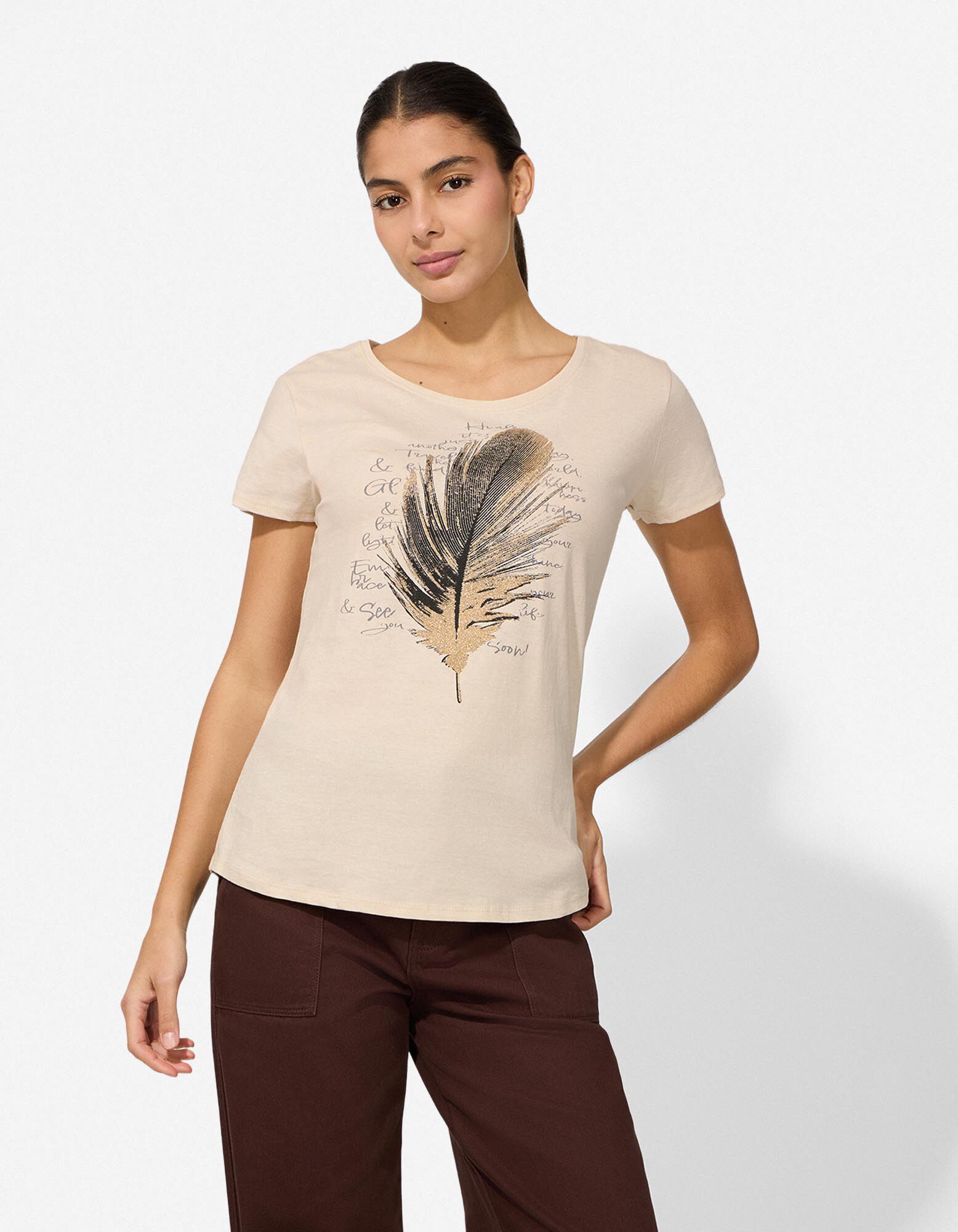 T-shirt - Print - Beige - Beige