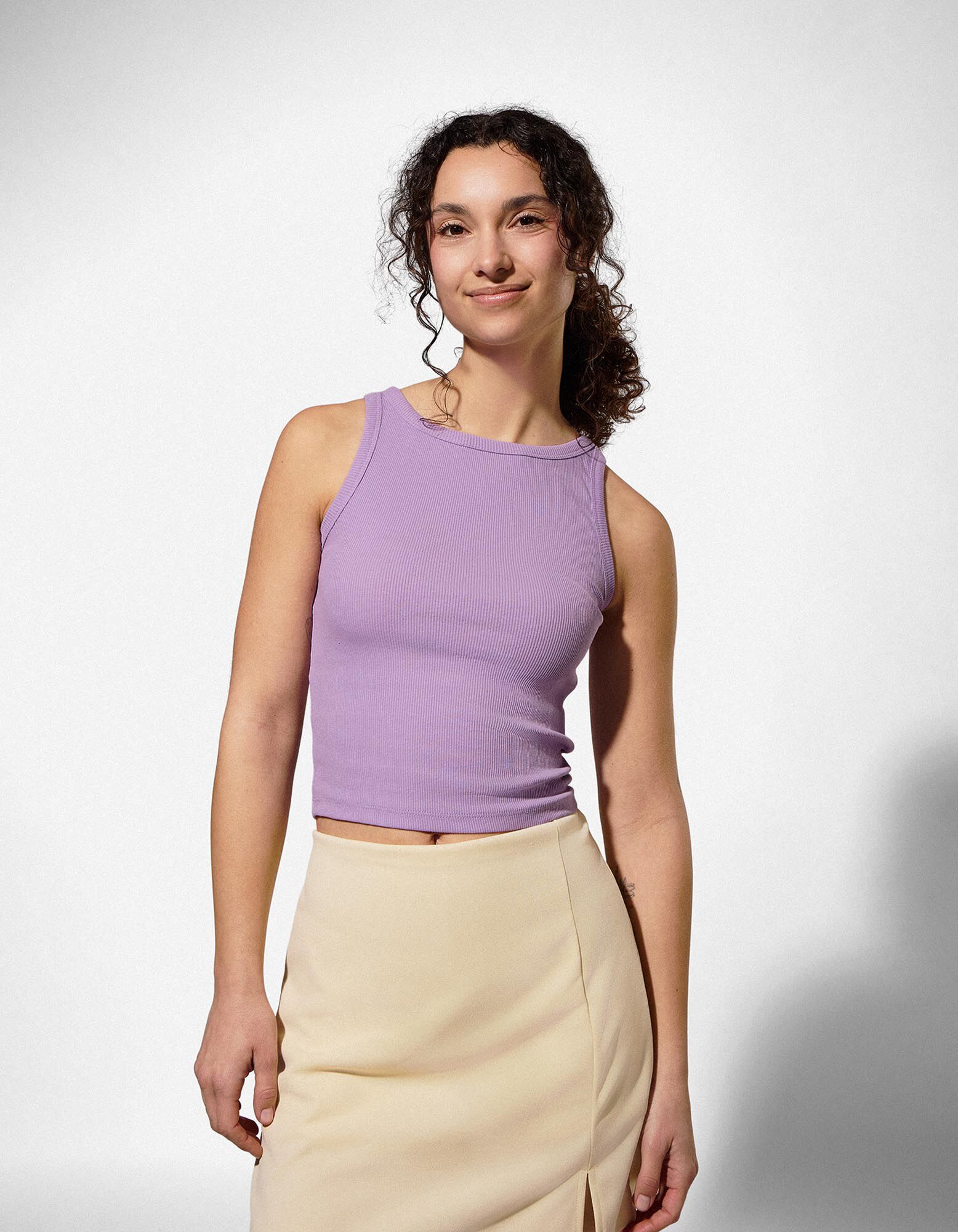 Cropped top - Geribd - Lichtroze - Lichtroze