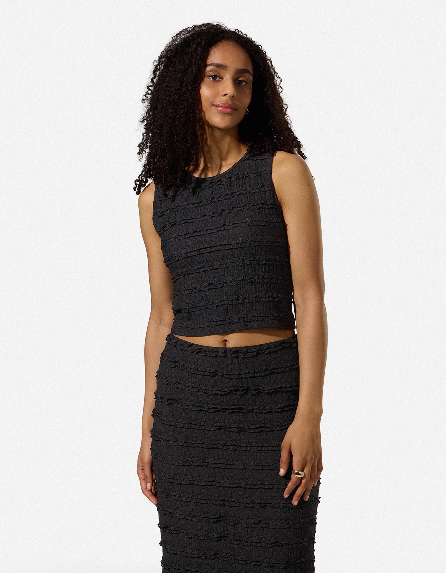 Cropped top - Kant - Zwart - Zwart