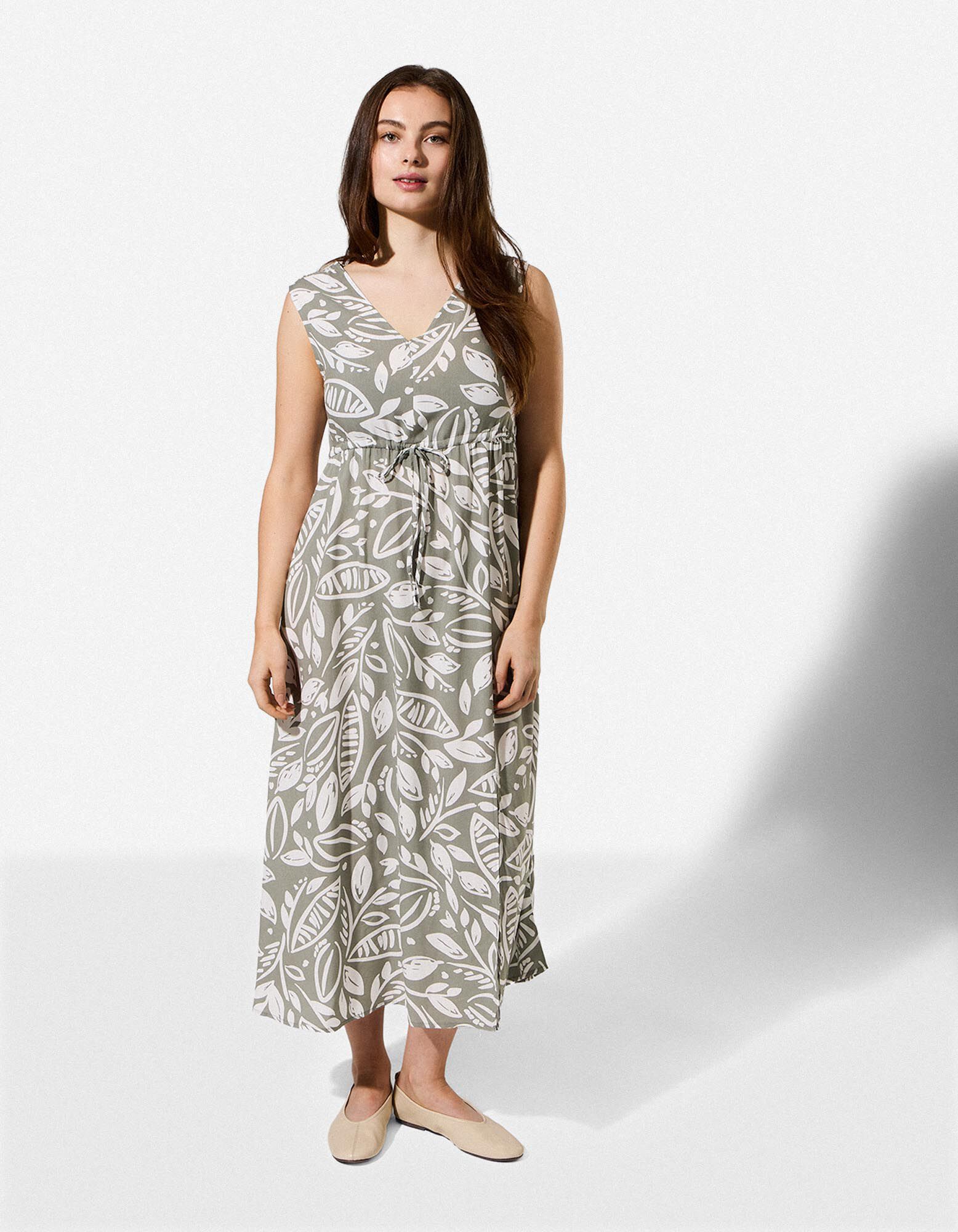 Maxi-jurk - Elastische tailleband - Kaki - Kaki