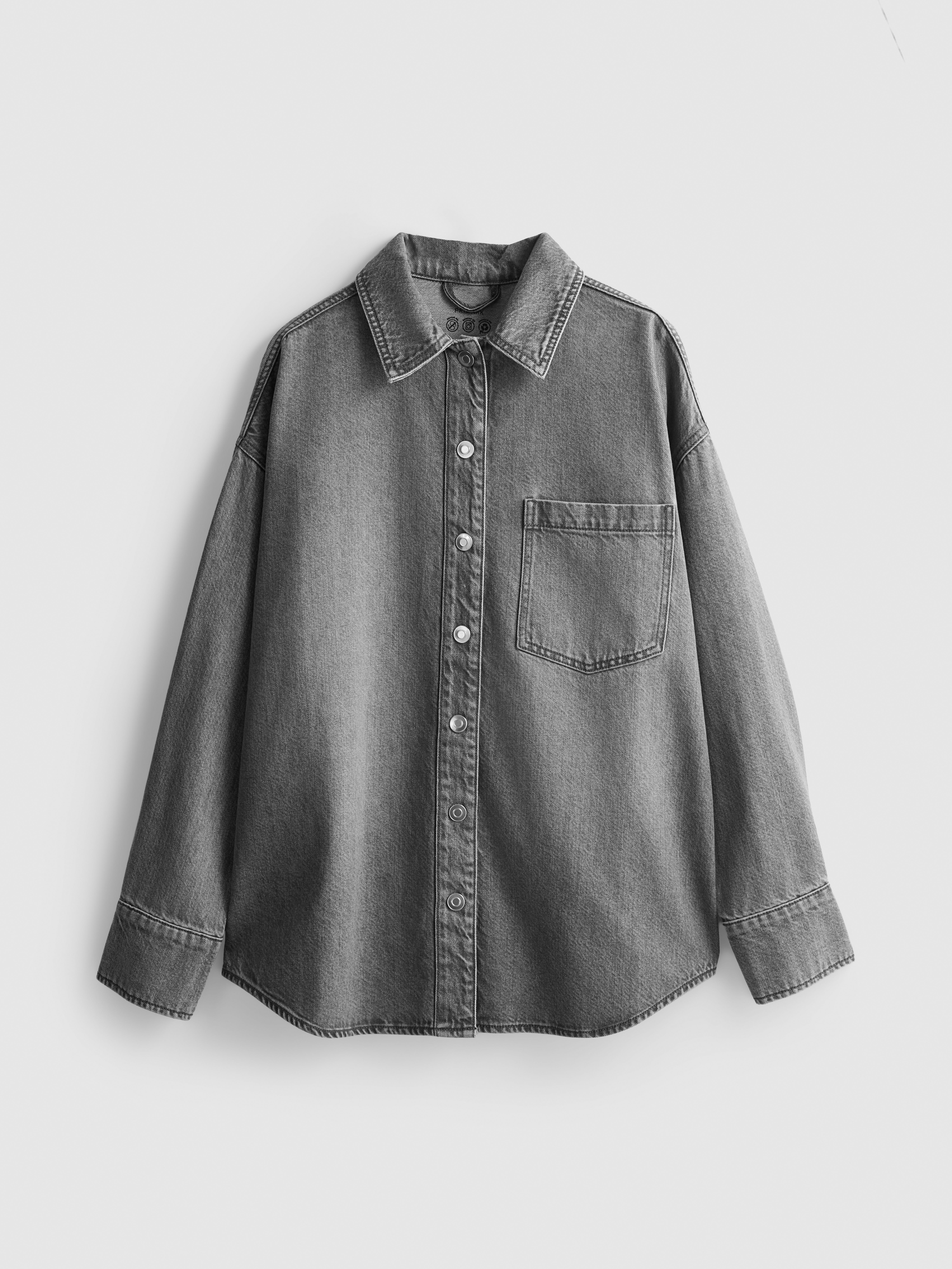Relaxed Cotton Denim Button-Up Shirt - Gray
