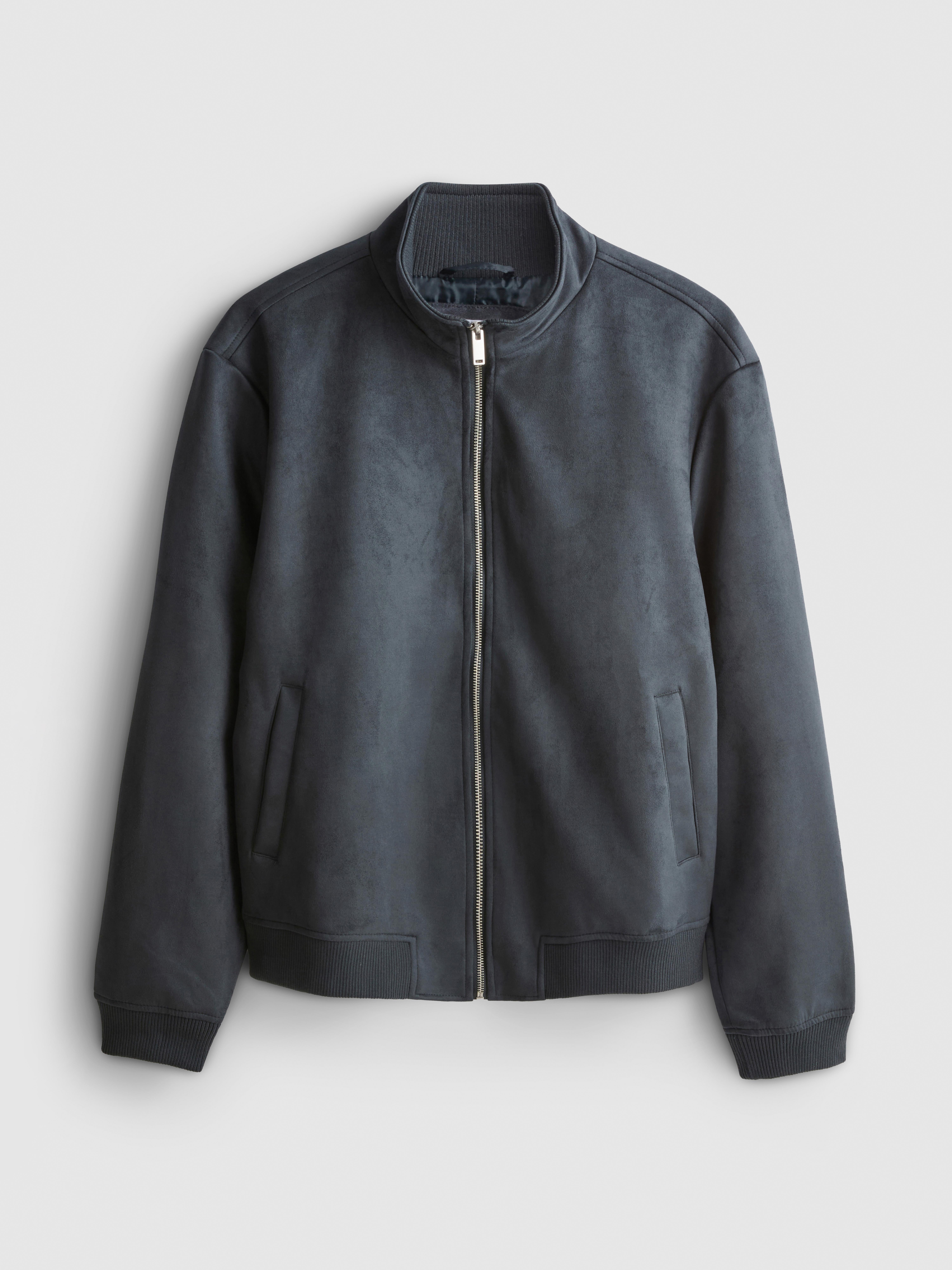 Faux Suede Bomber Jacket - Indigo