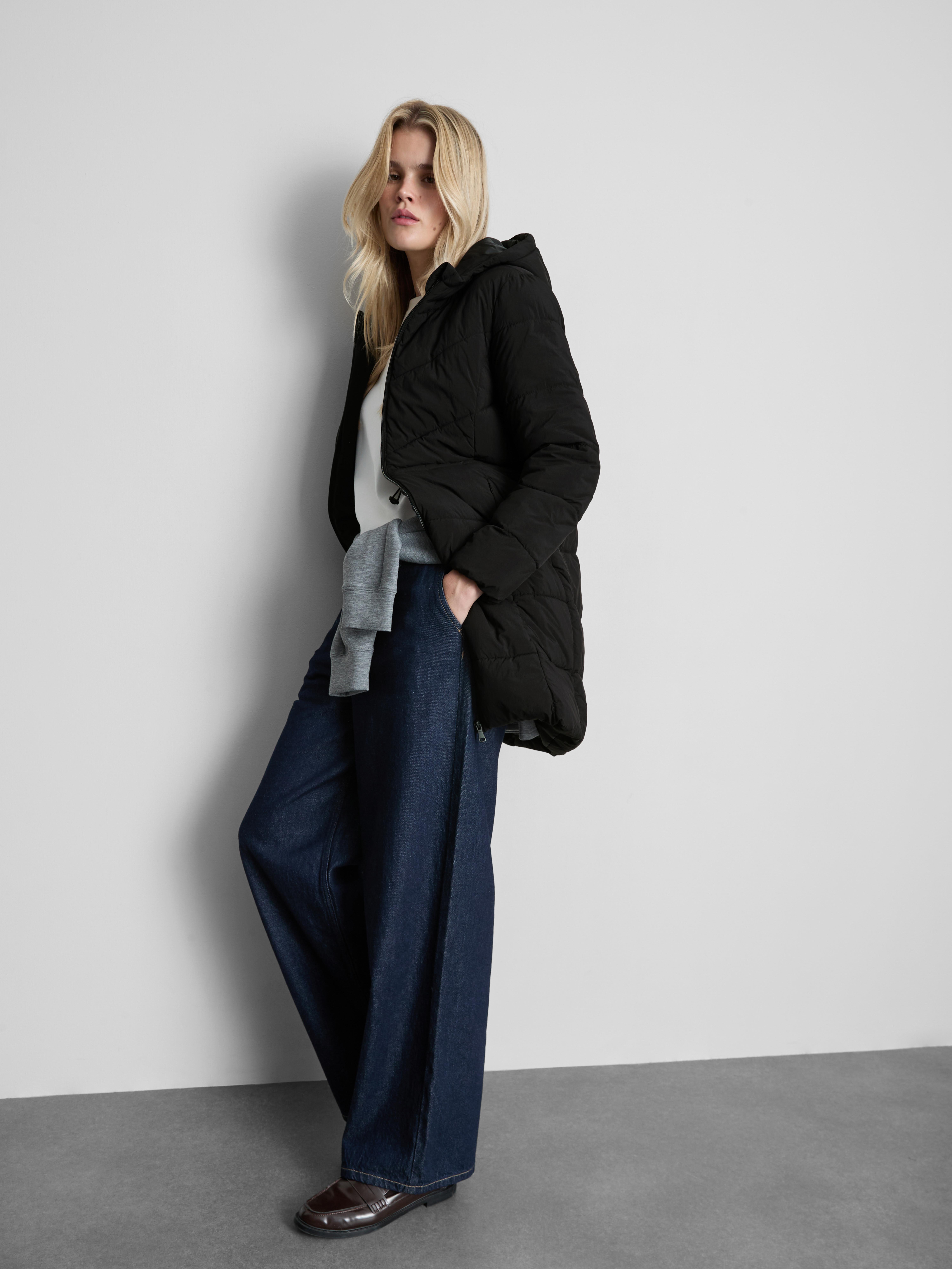 Longline Hooded Puffer Jacket - Black