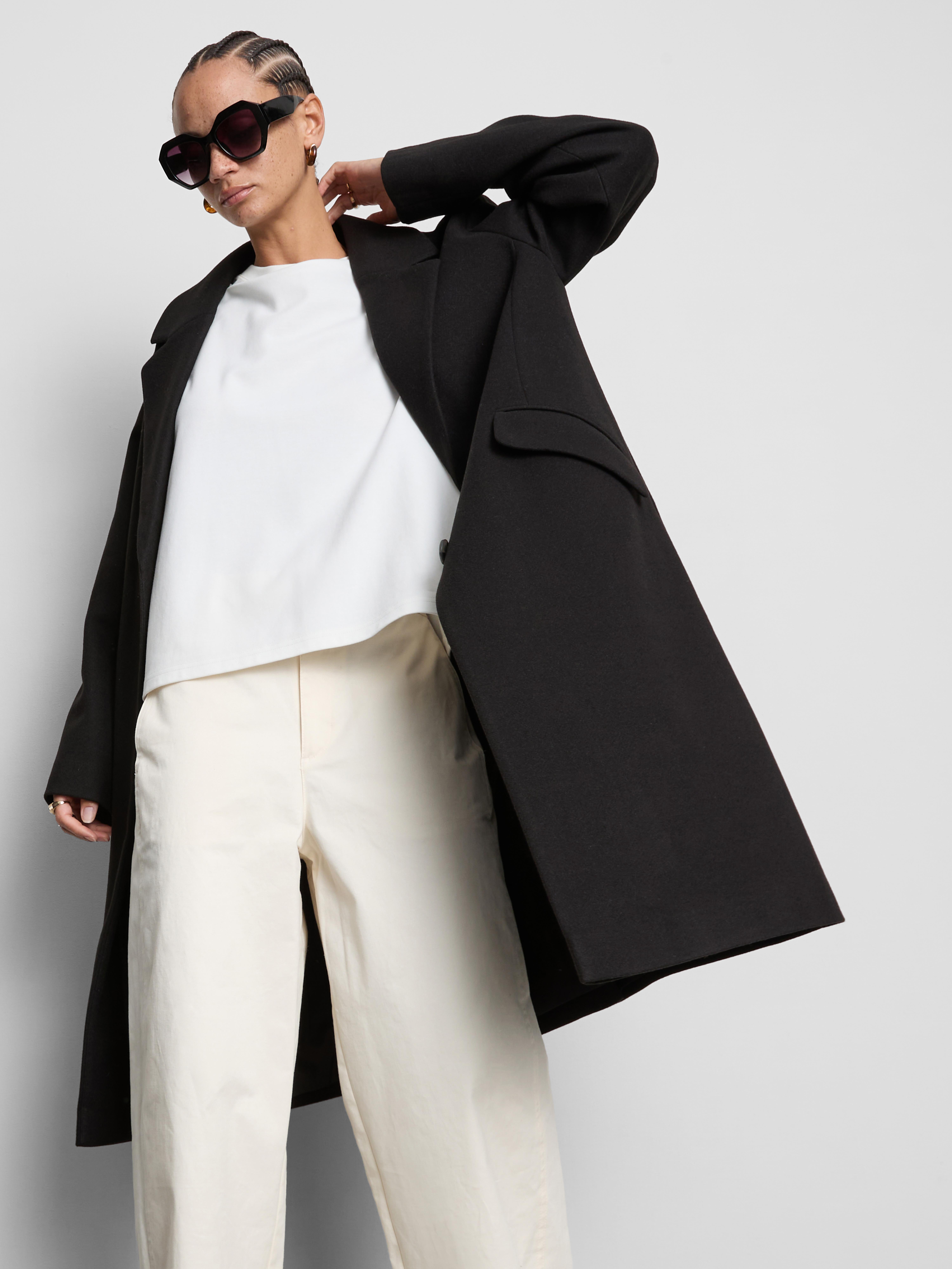 Single-Breasted Overcoat - Black
