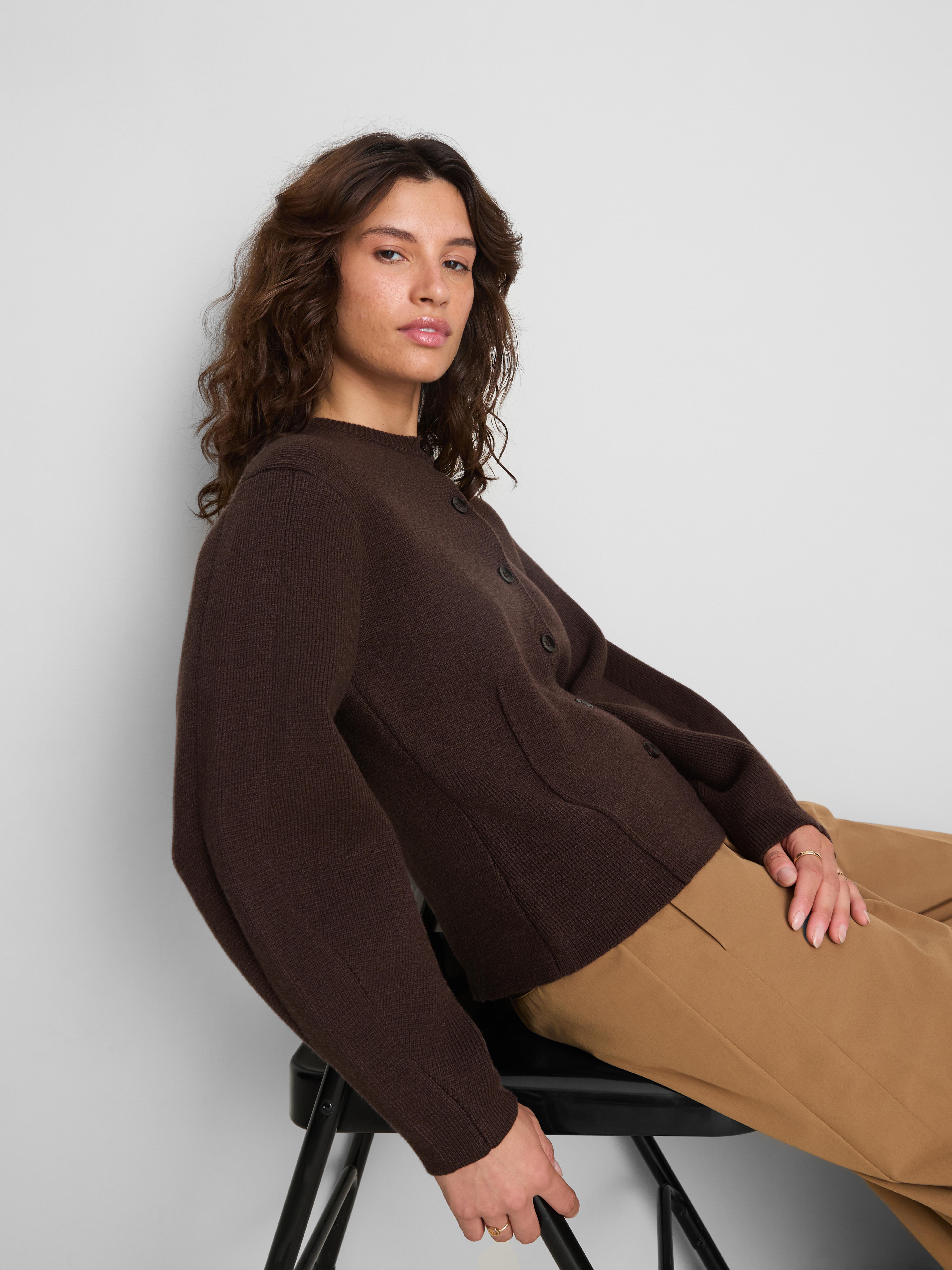 Sculpted Roundneck Cardigan - Brown