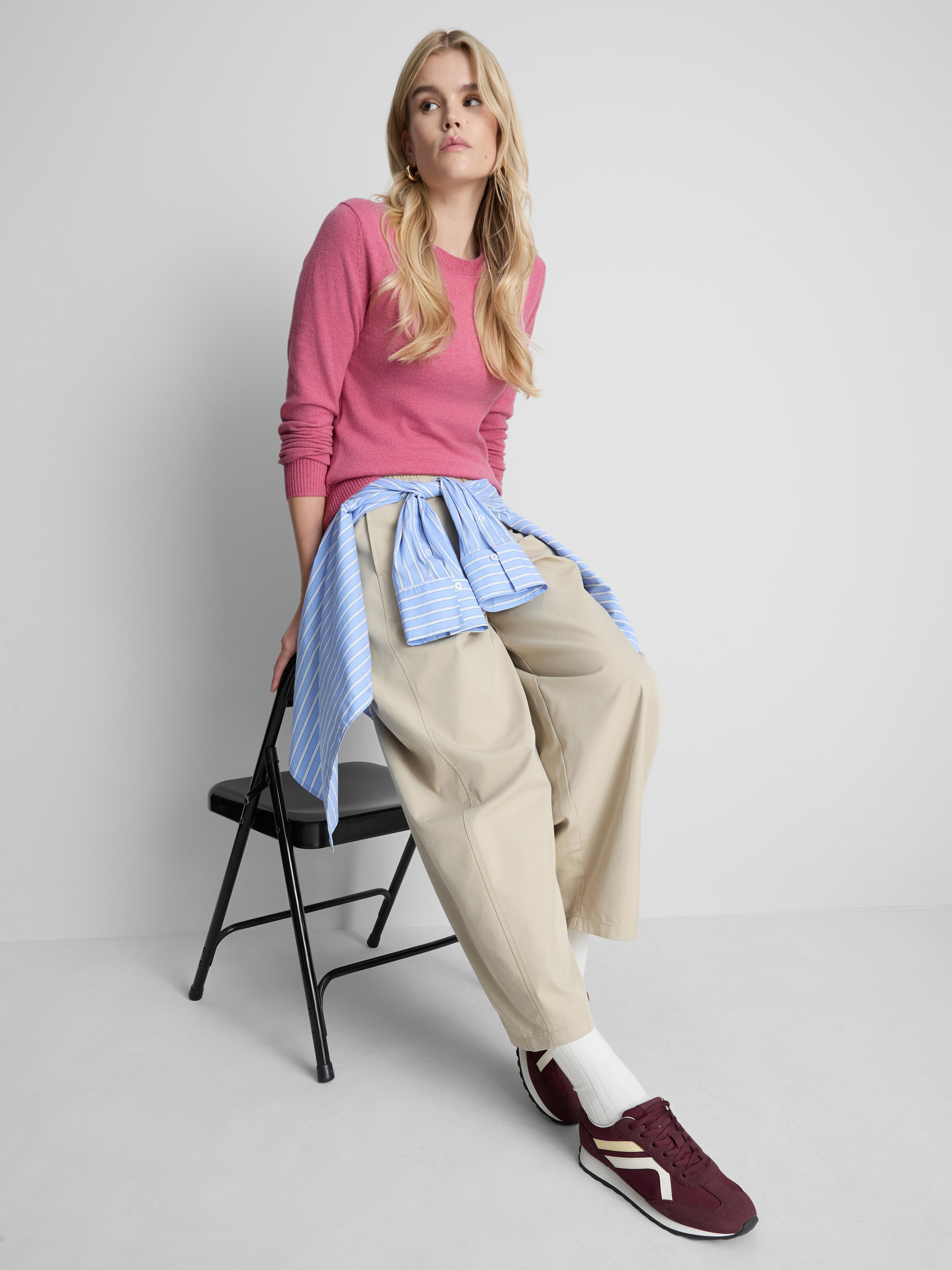 Soft Knitted Crew Neck Sweater - Pink