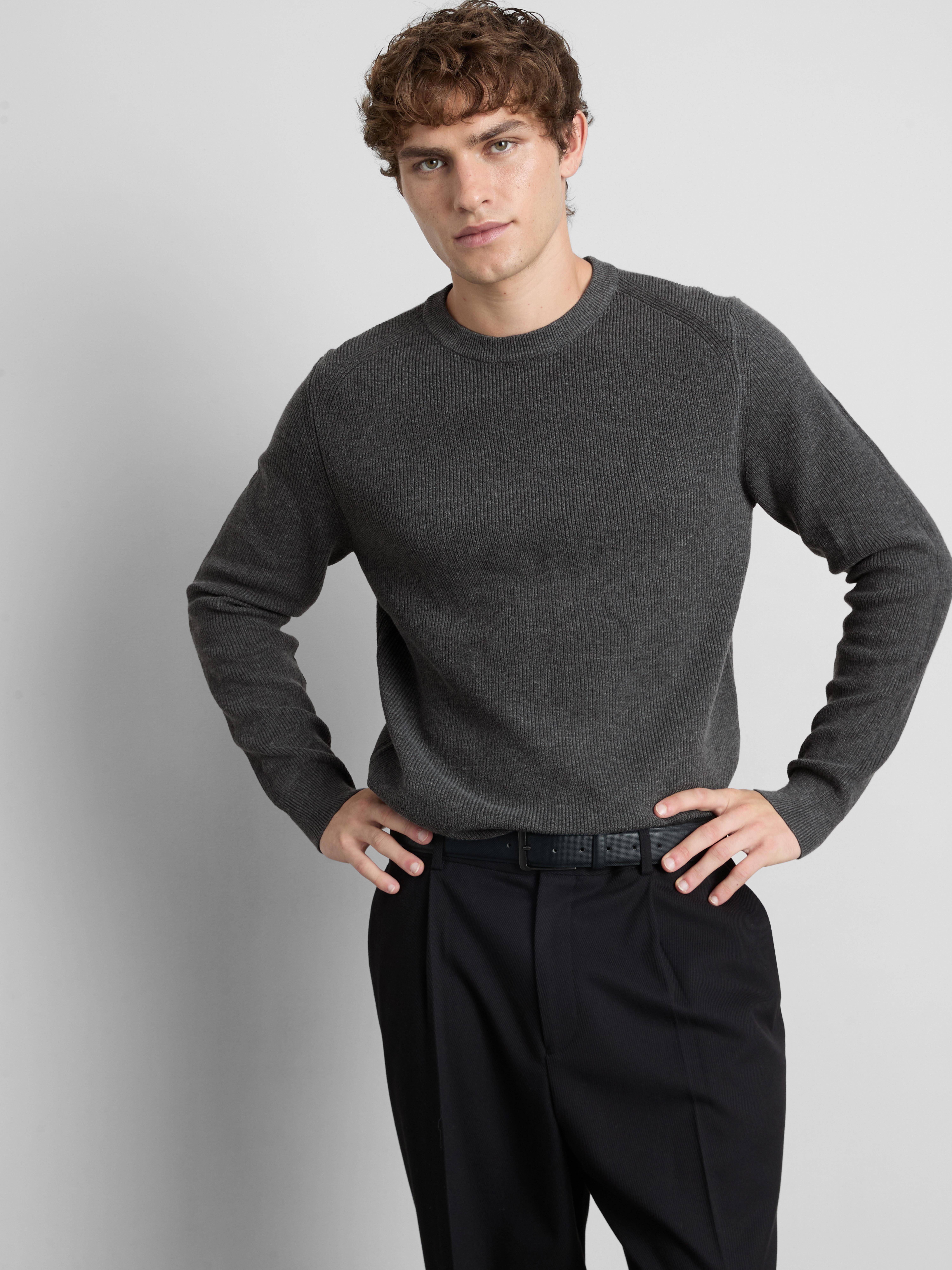 Ribbed Crewneck Sweater - Charcoal