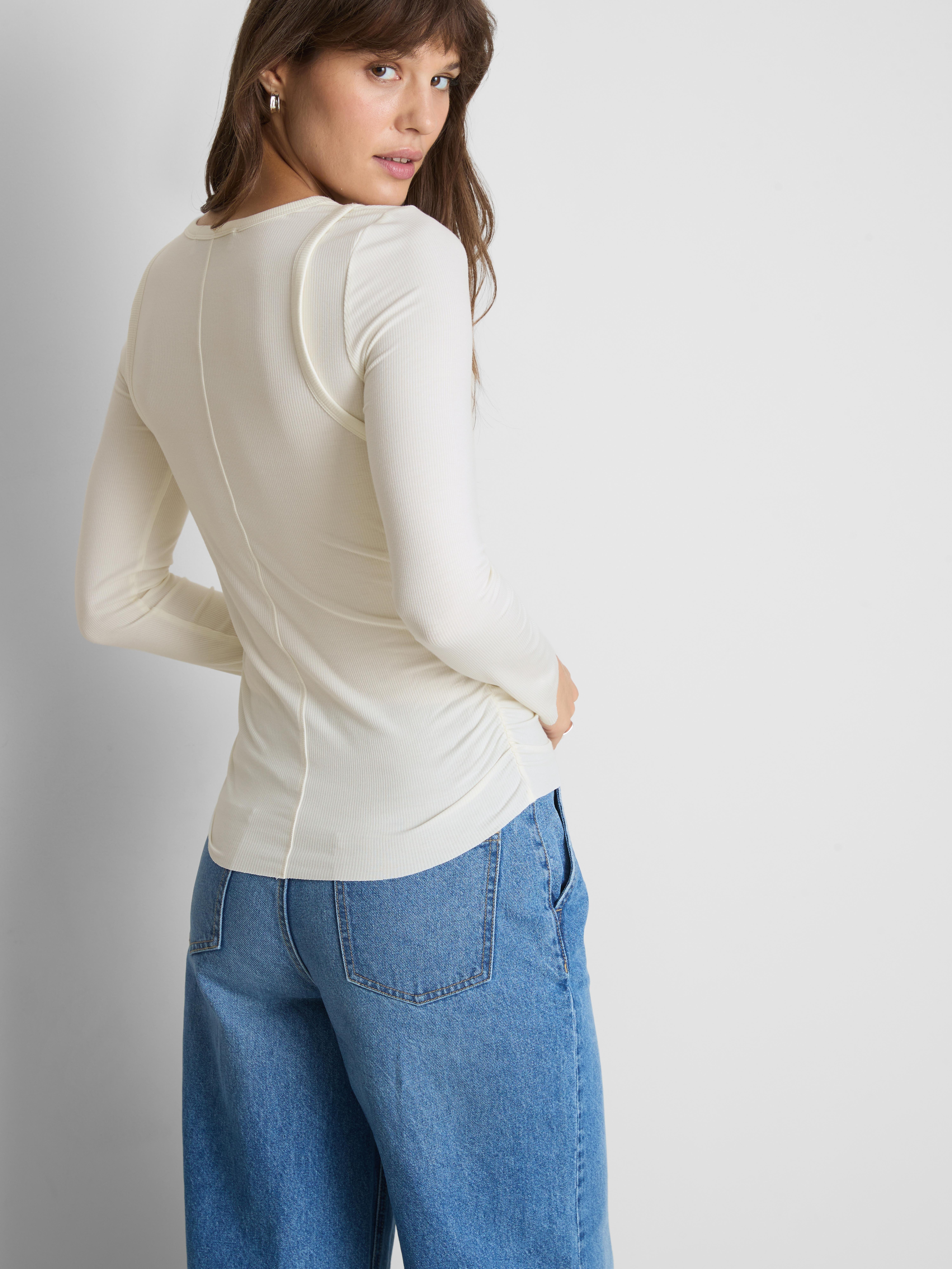 Paula Echevarría Long-Sleeve Double-Layered Top - Ivory