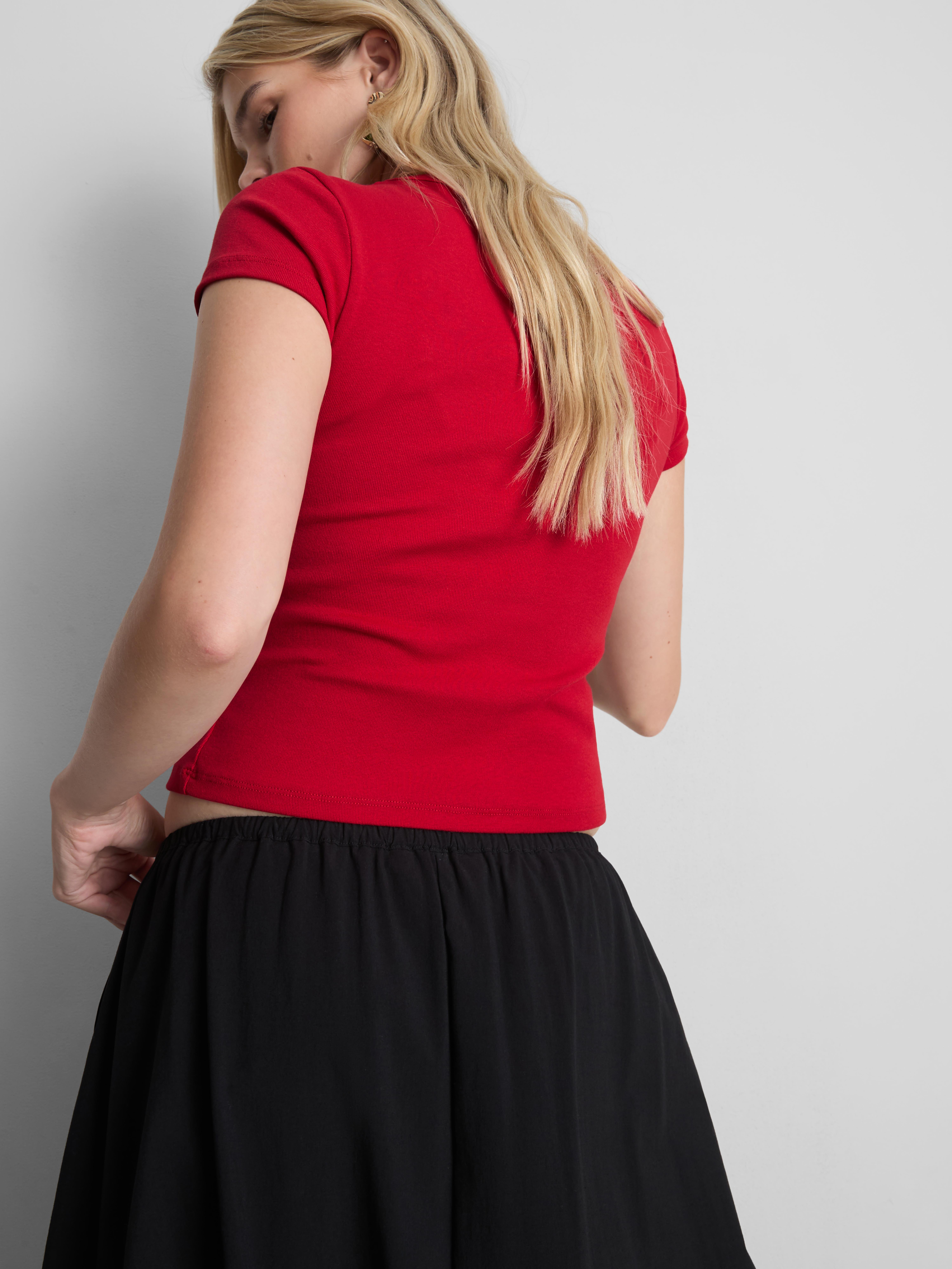 Cotton Rich Button-Up T-Shirt - Red