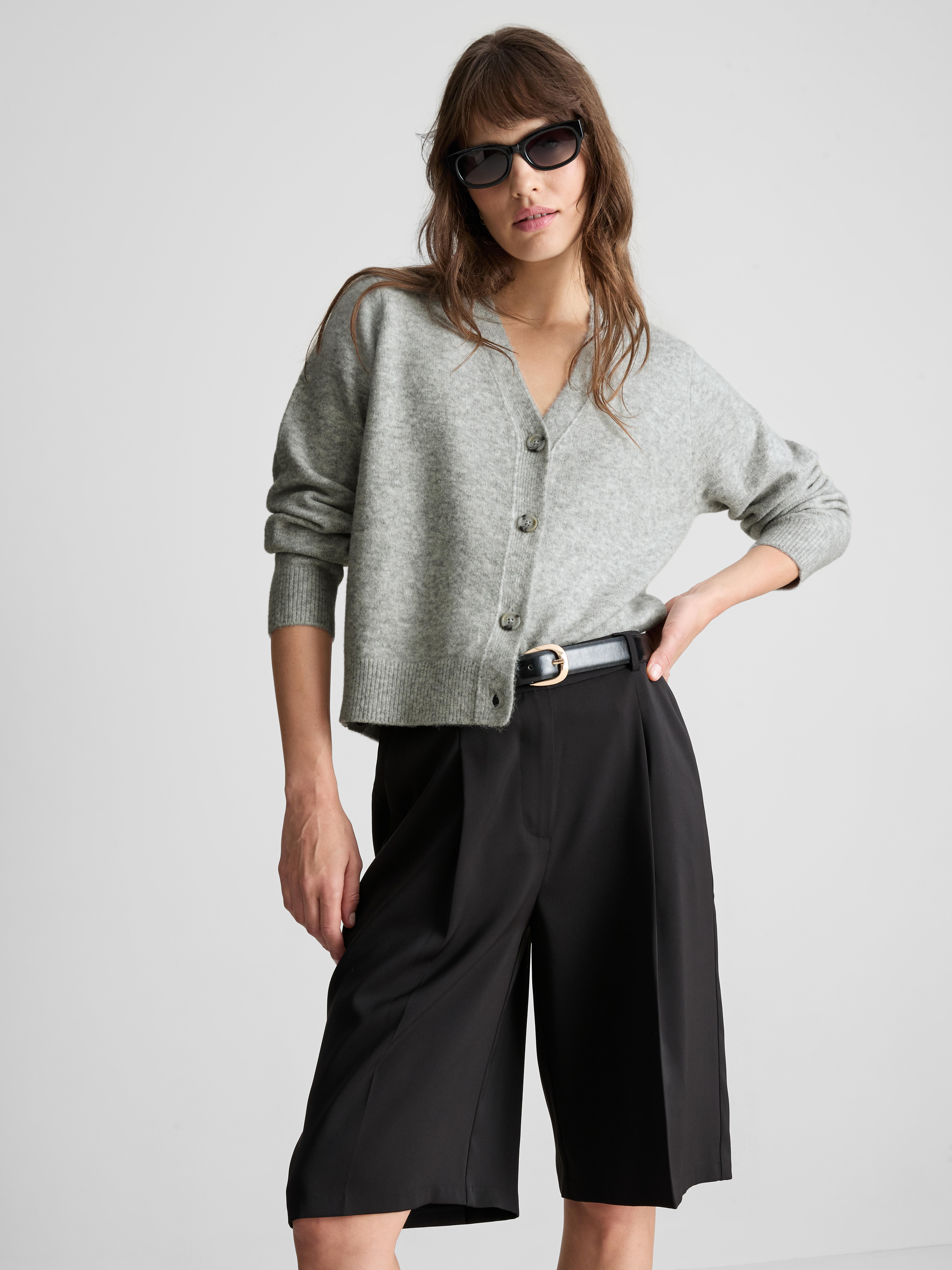 Wool-Blend Boyfriend Cardigan - Light Gray