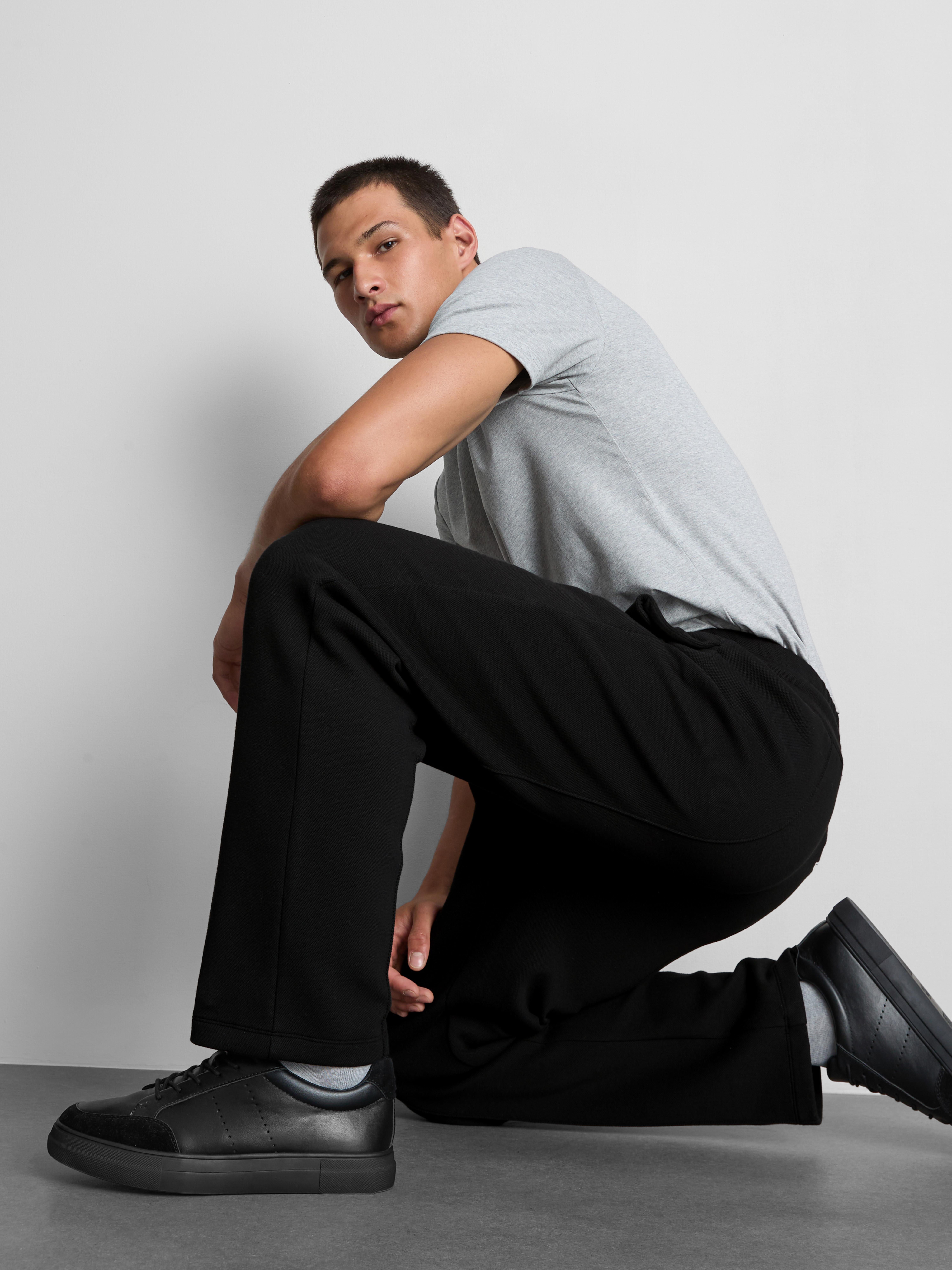 The Edit Pique Drawstring Joggers - Black