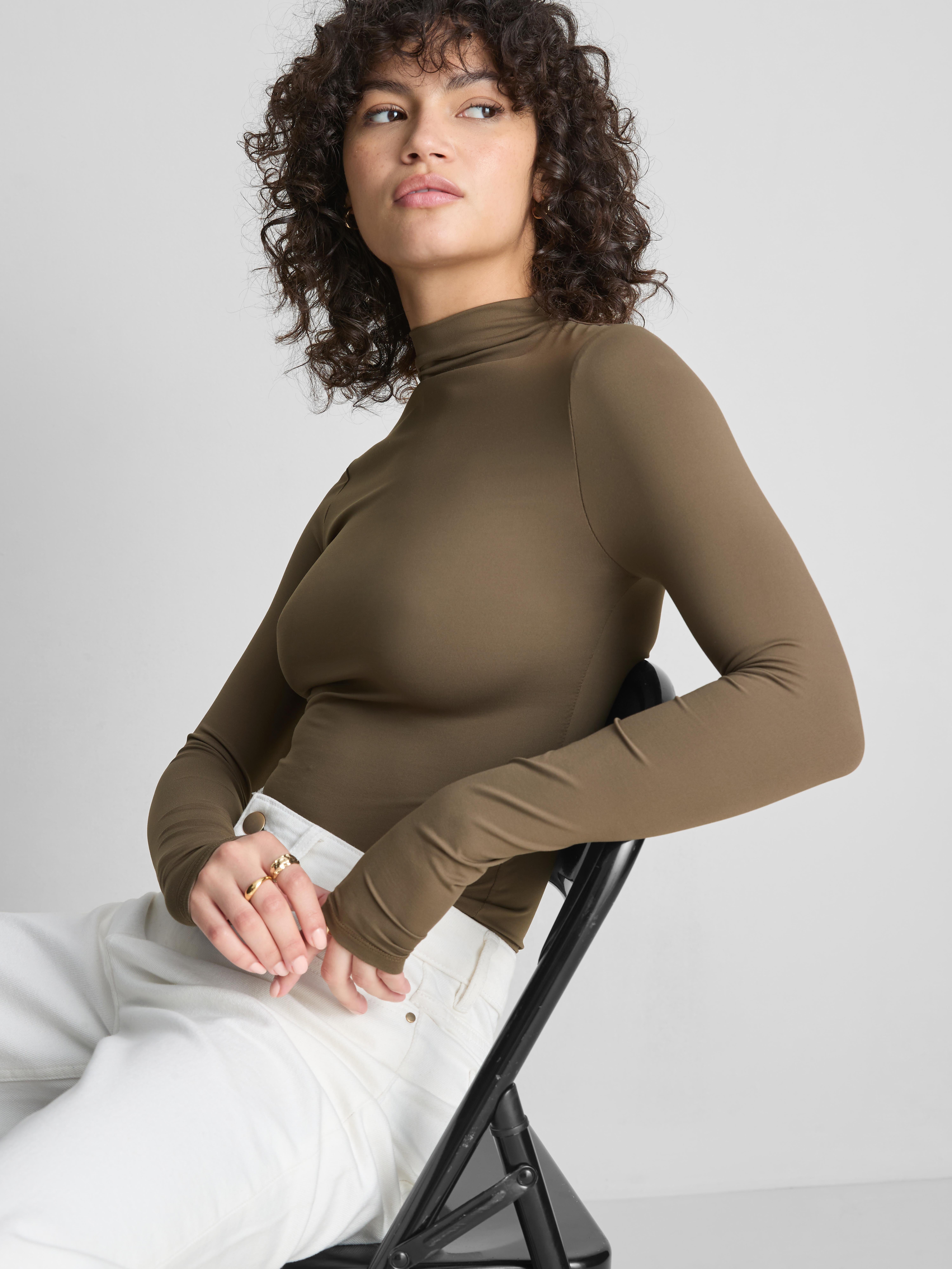 Second Skin High-Neck Long-Sleeve Top - Light Brown