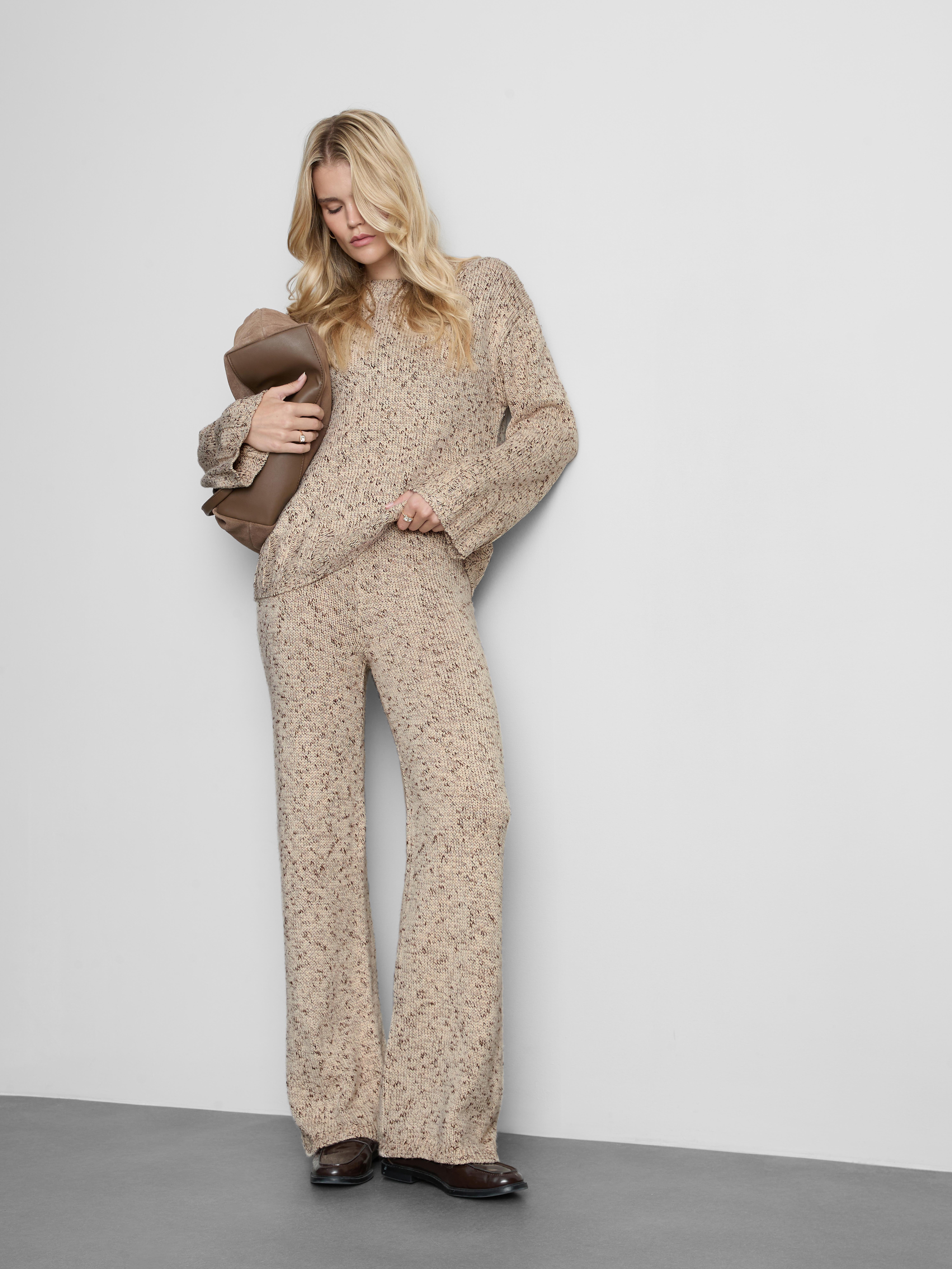 Knitted Marl Crew Neck Sweater - Beige