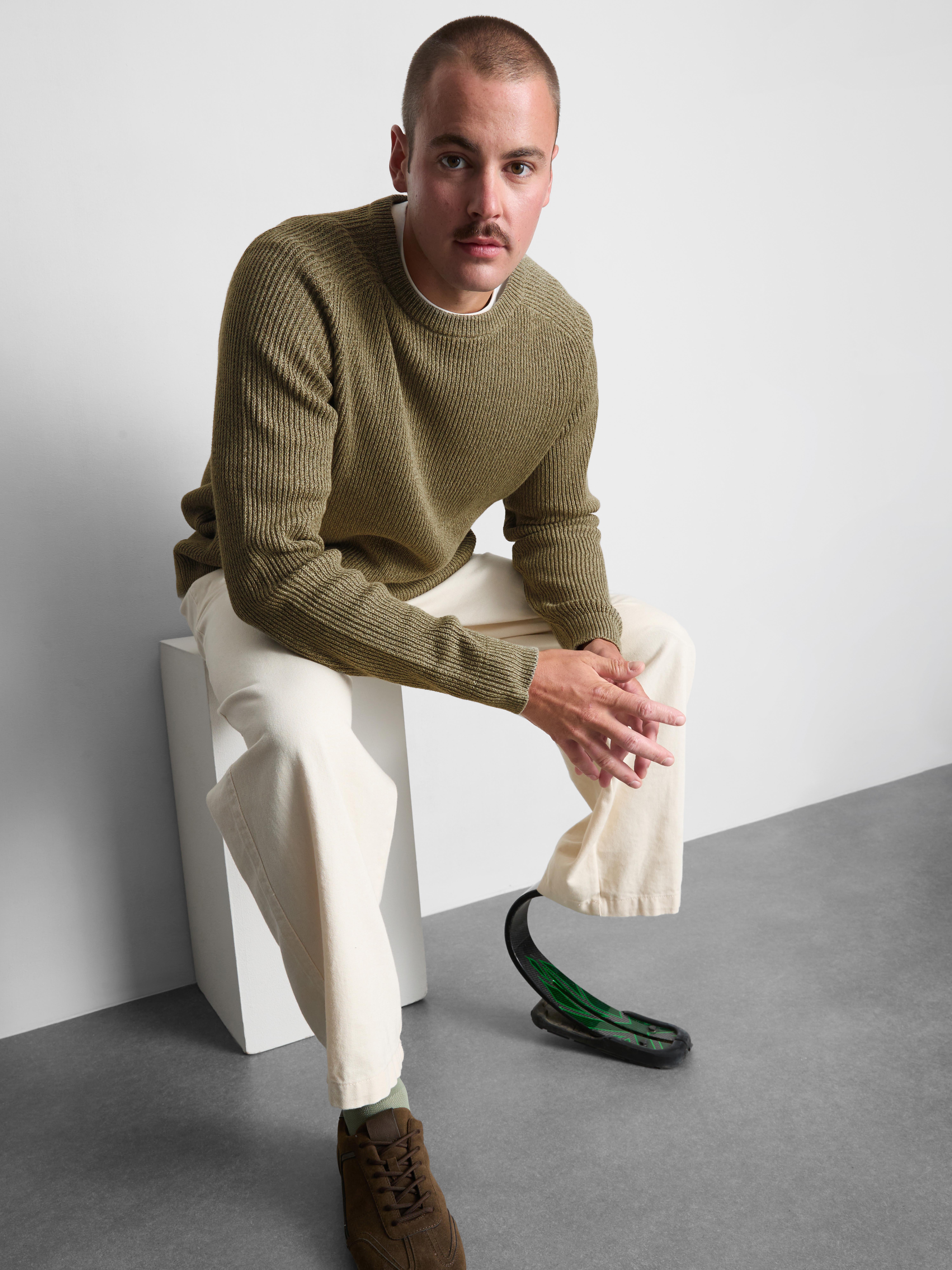 Cotton Rich Crew Neck Sweater - Green