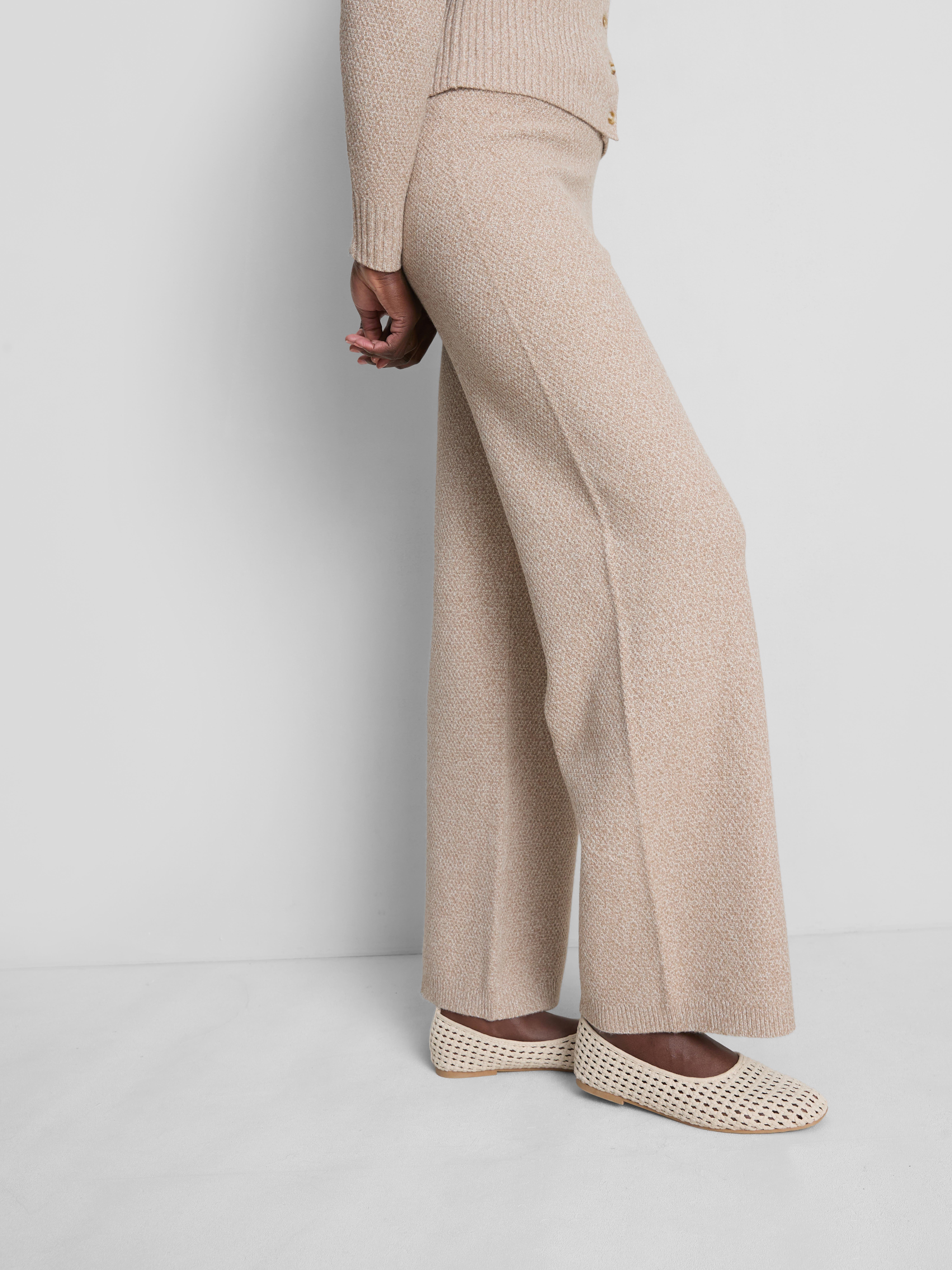 Knitted Marl Pants - Beige
