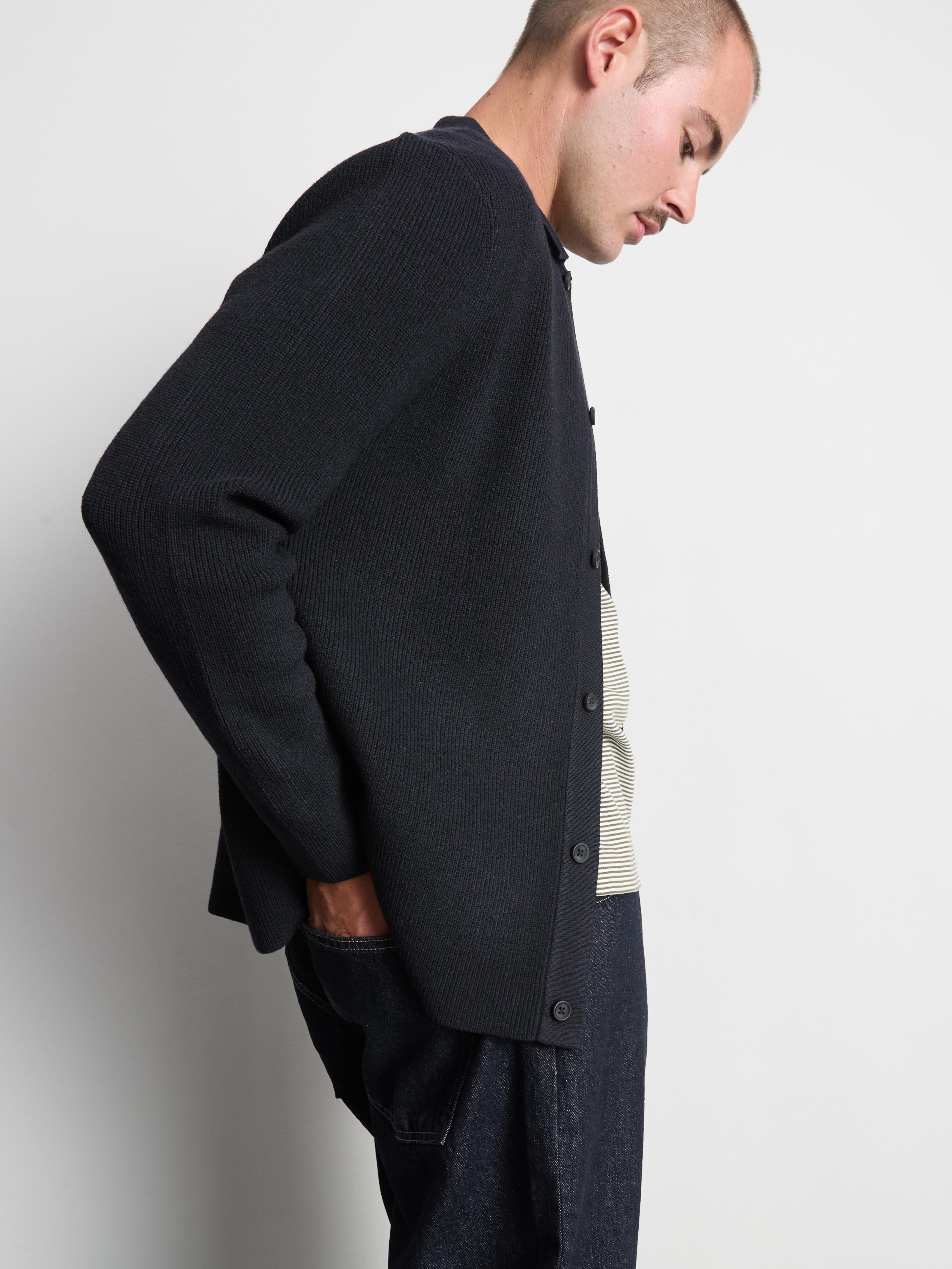 Wool Blend Knitted Cardigan - Navy