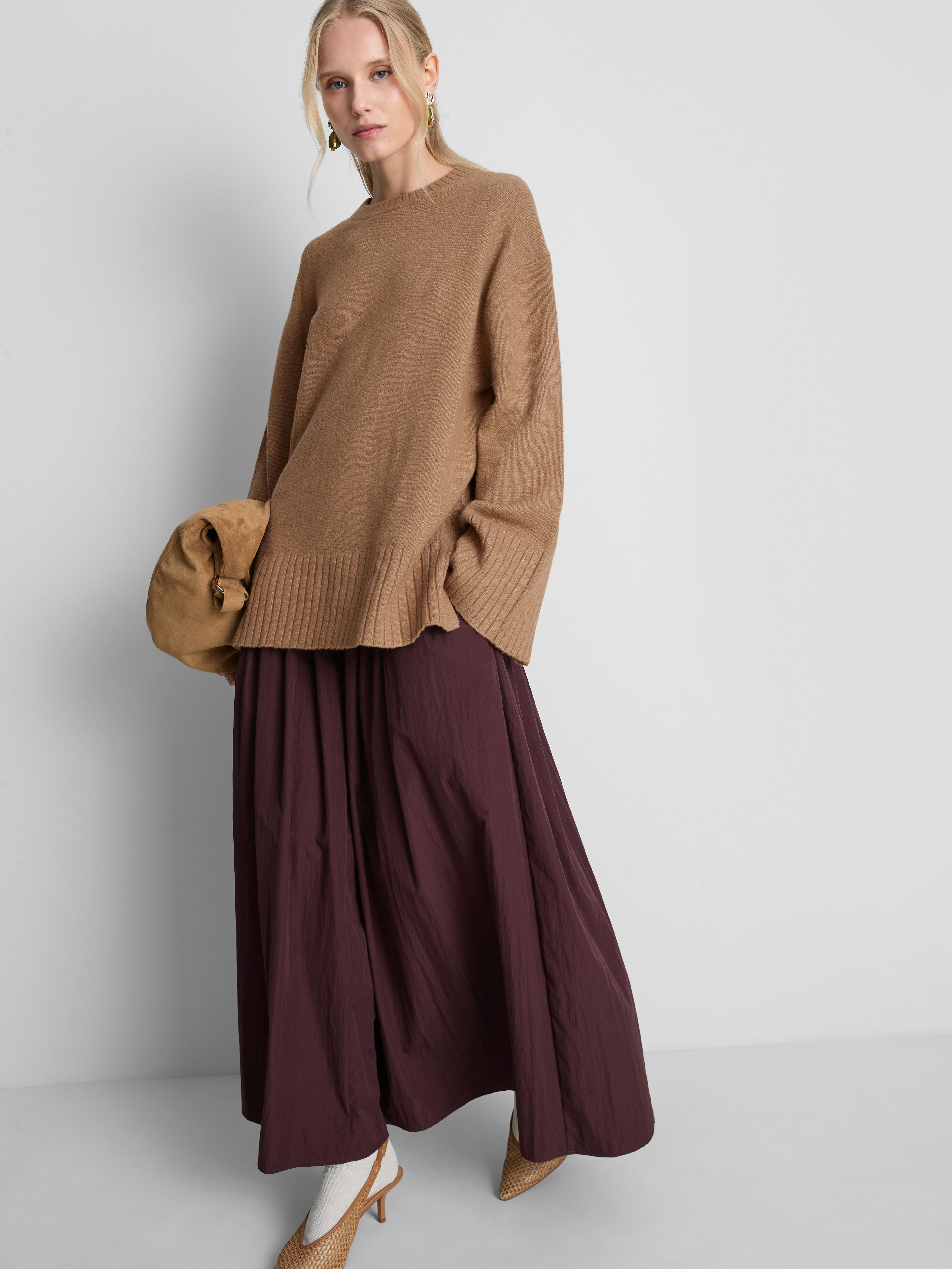 Knitted Wide-Sleeve Sweater - Camel