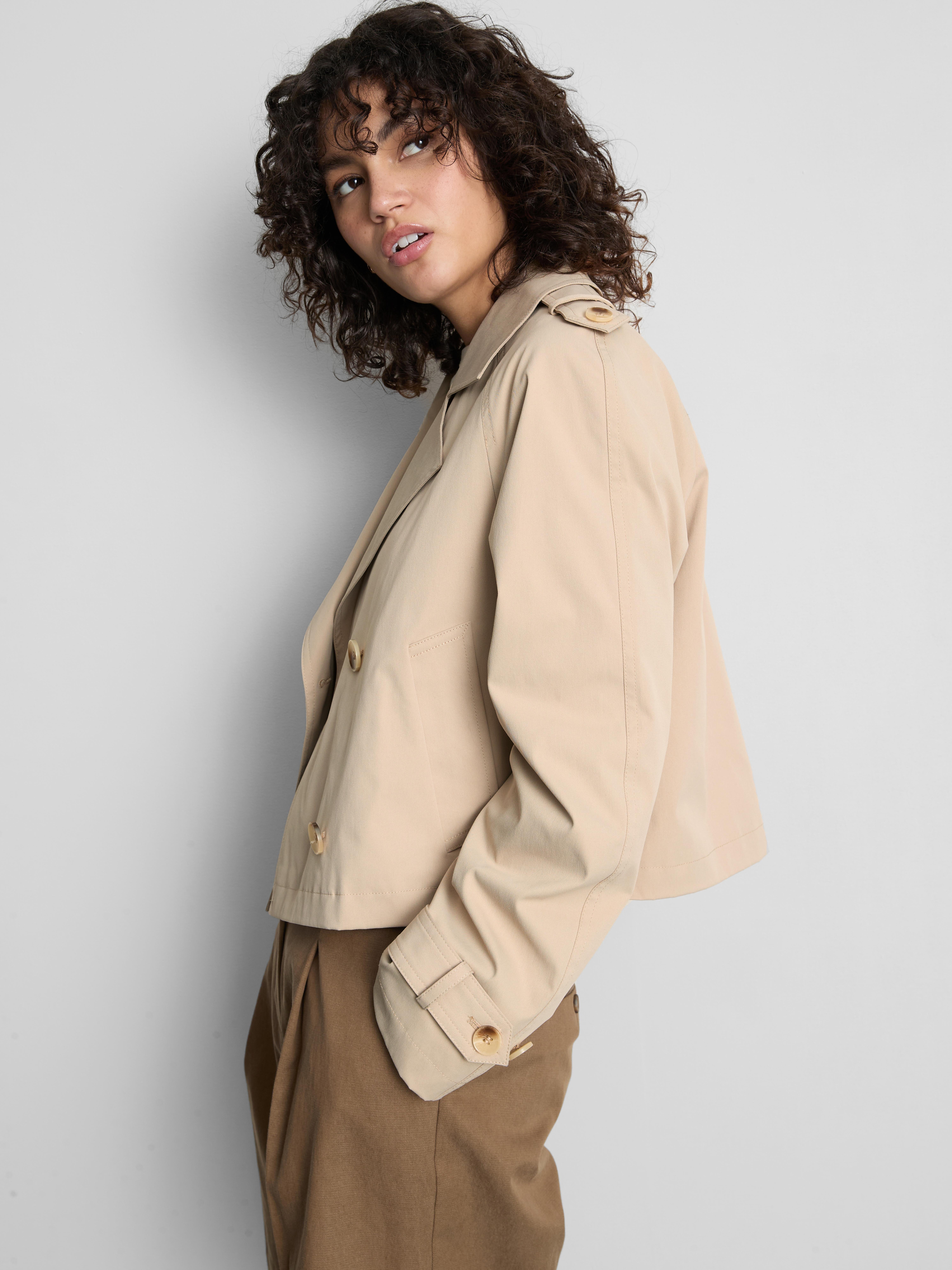 Double-Breasted Boxy Rain Jacket - Stone
