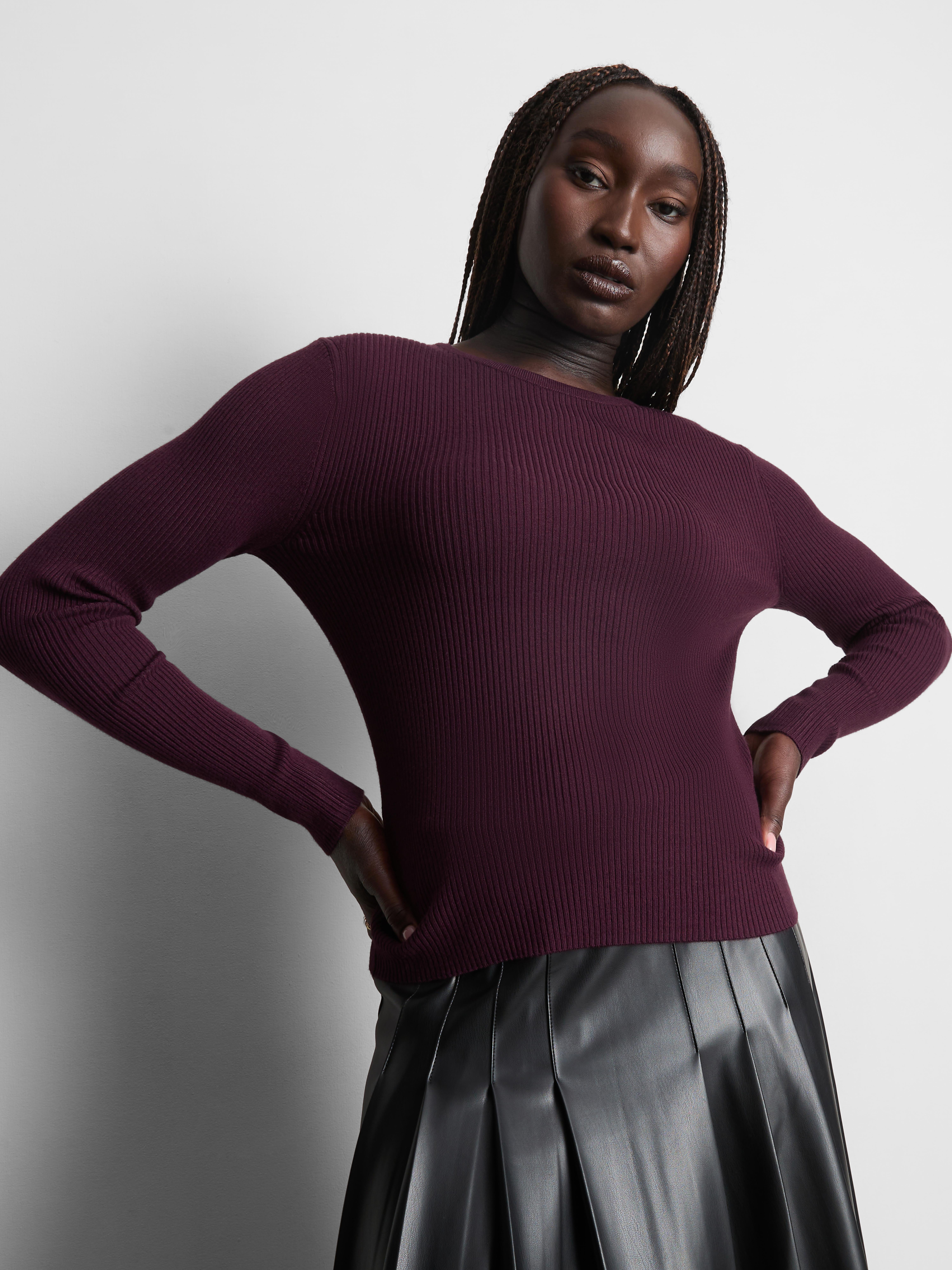 Ribbed Crew Neck Sweater - Dark Purple
