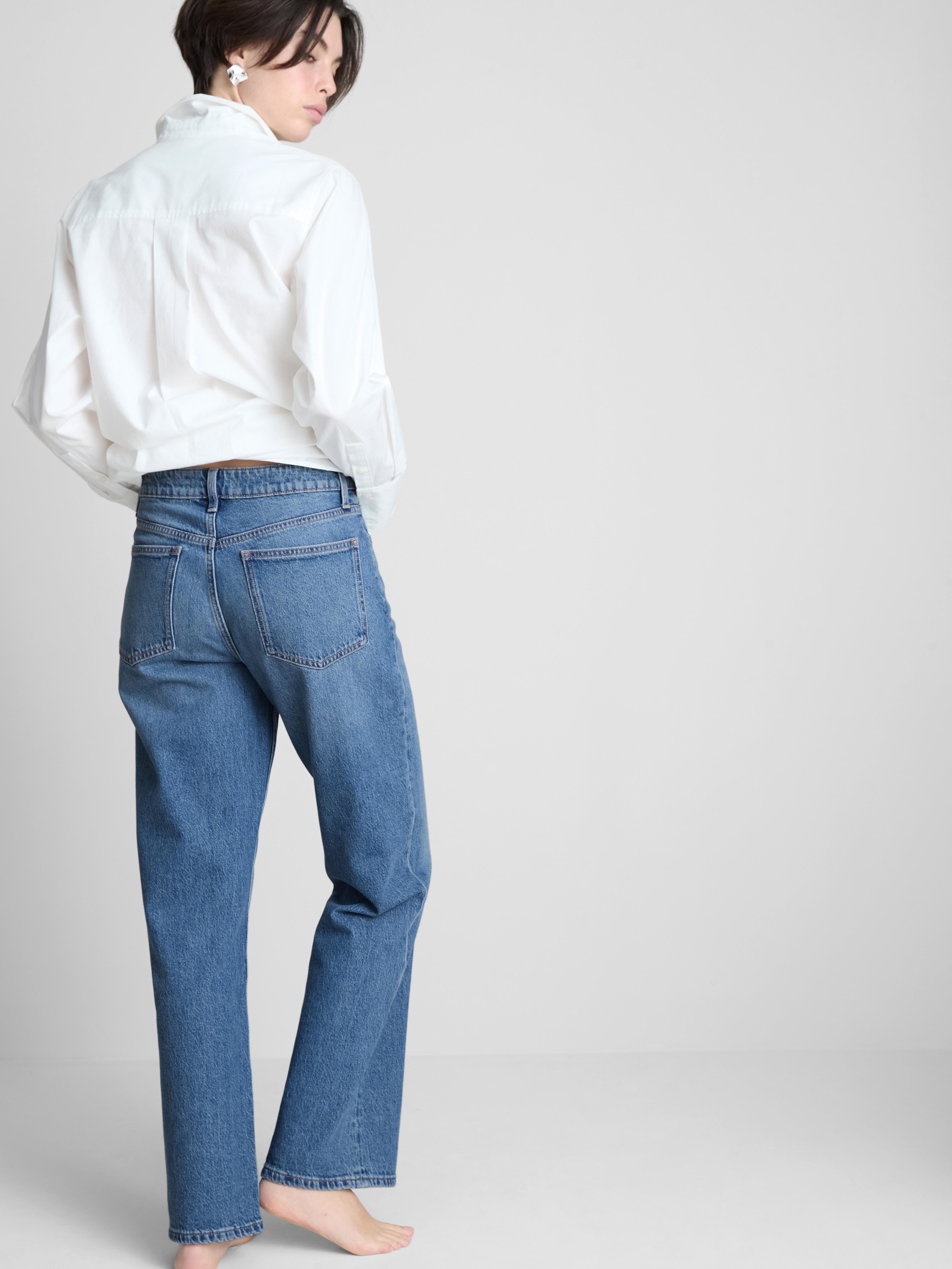 High-Waisted Straight-Leg Jeans - Mid Blue