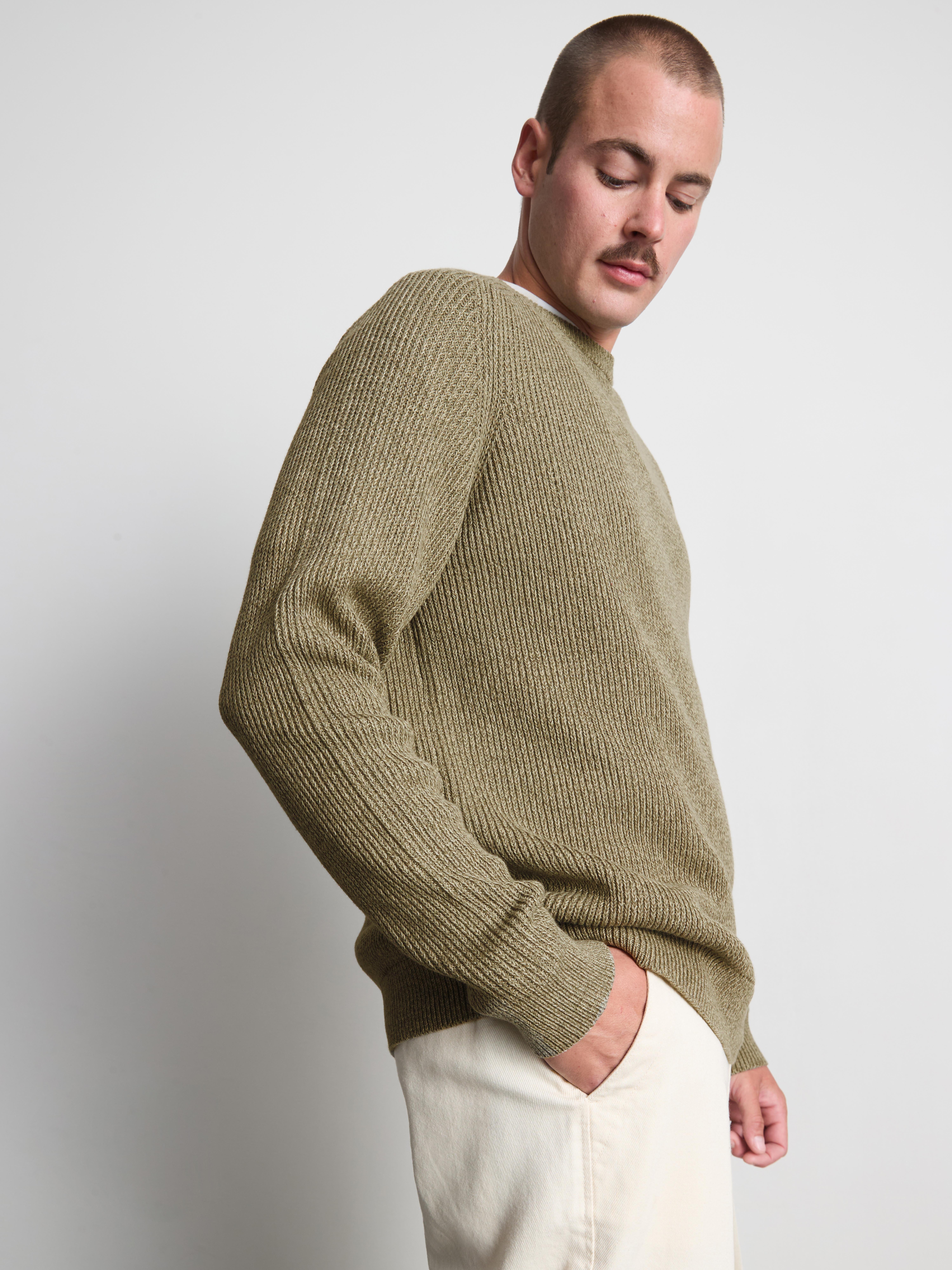 Cotton Rich Crew Neck Sweater - Green