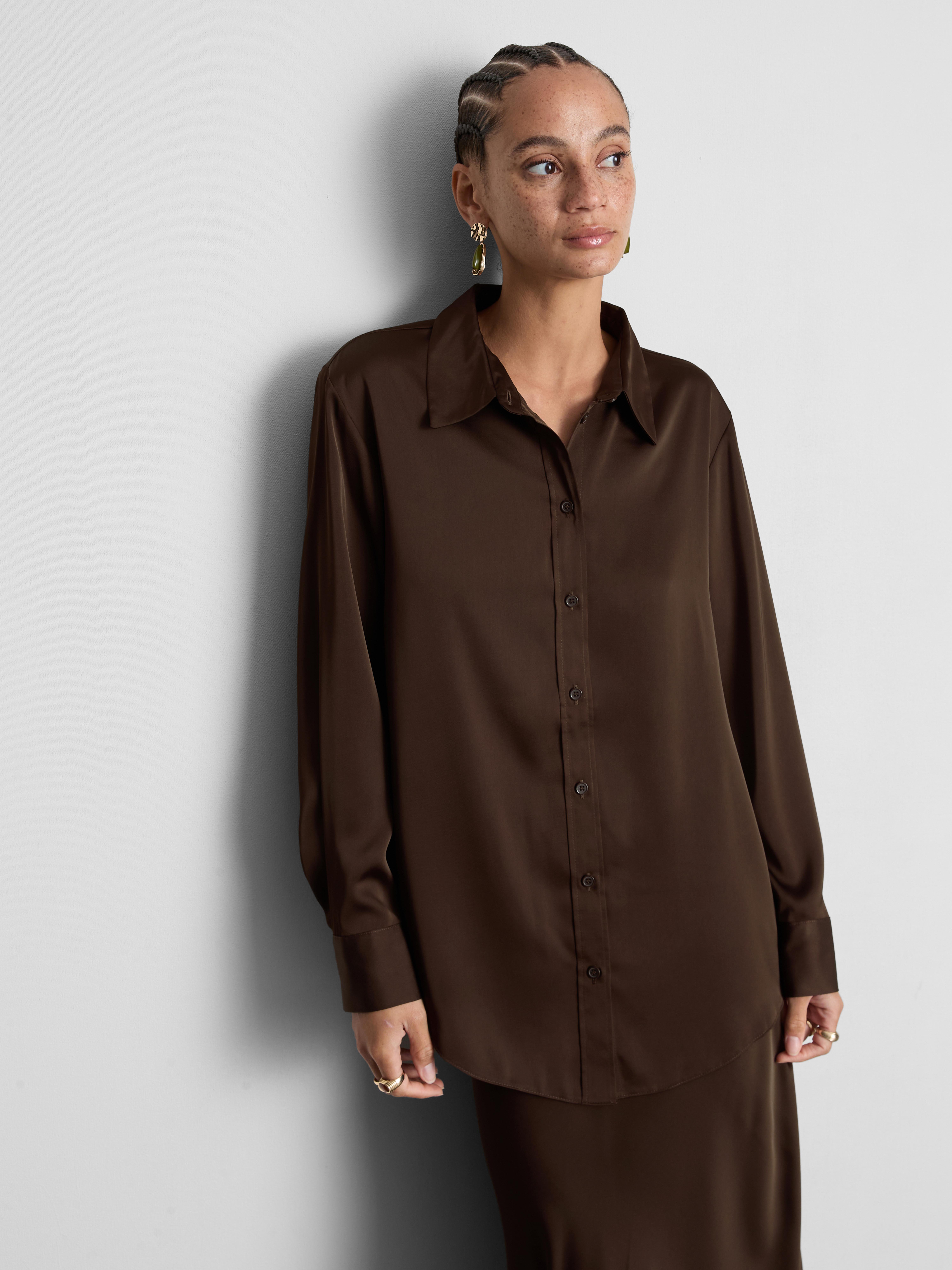 Relaxed Satin Shirt - Chocolate