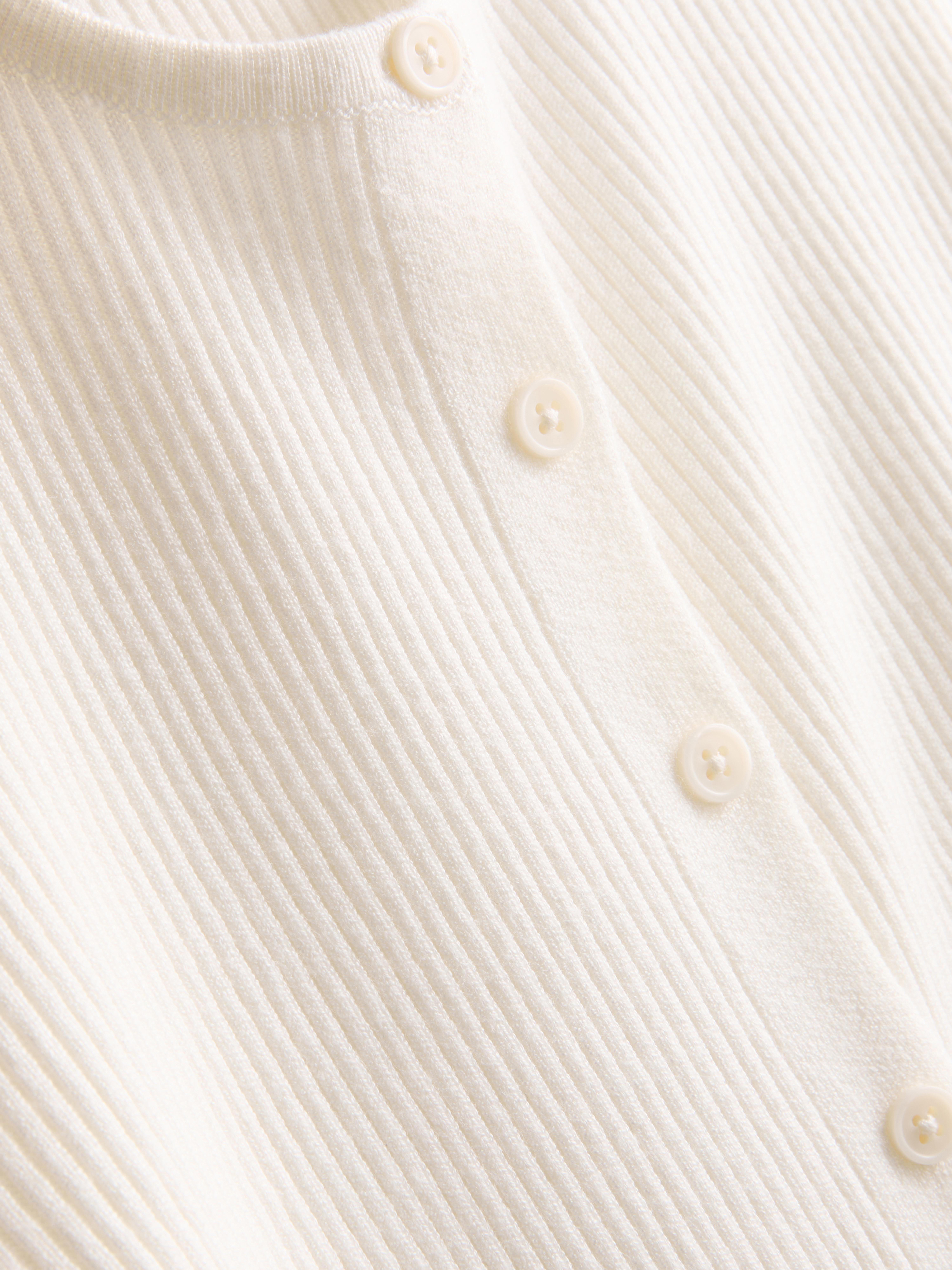 Ribbed Round Neck Cardigan - Ivory