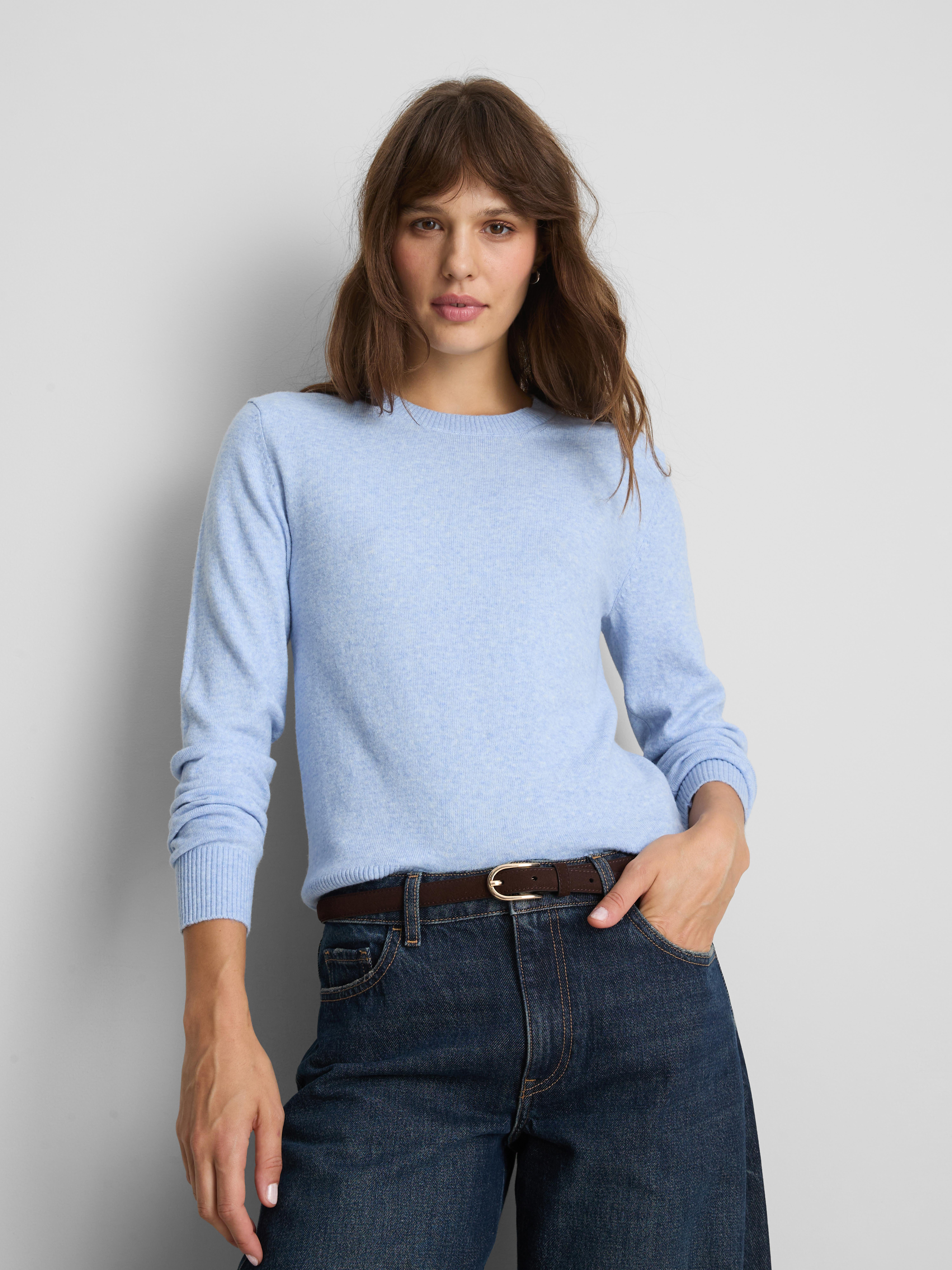 Soft Knitted Crew Neck Sweater - Blue