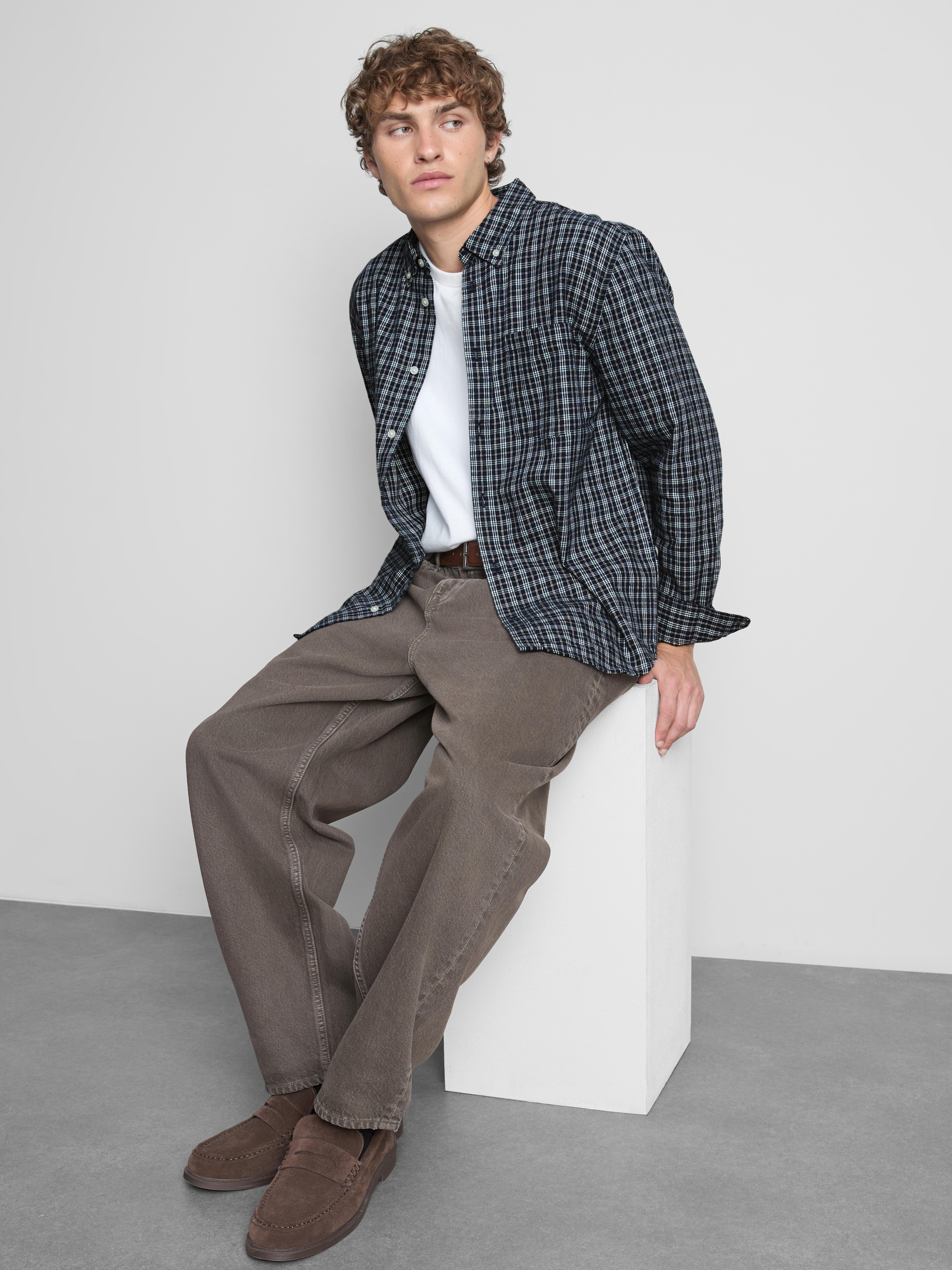 Pure Cotton Check Shirt - Navy