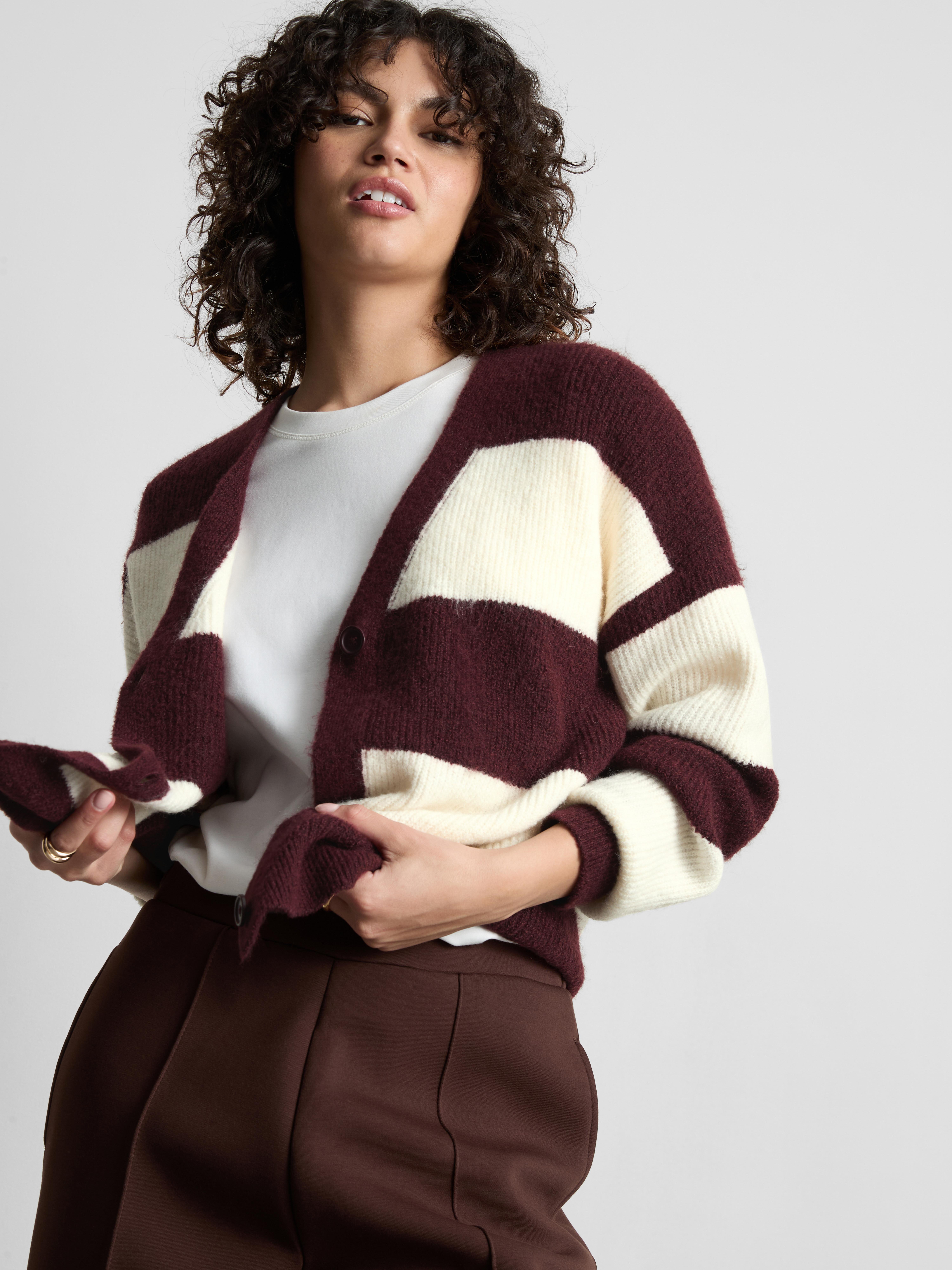 Soft Rib V-Neck Cardigan - Burgundy