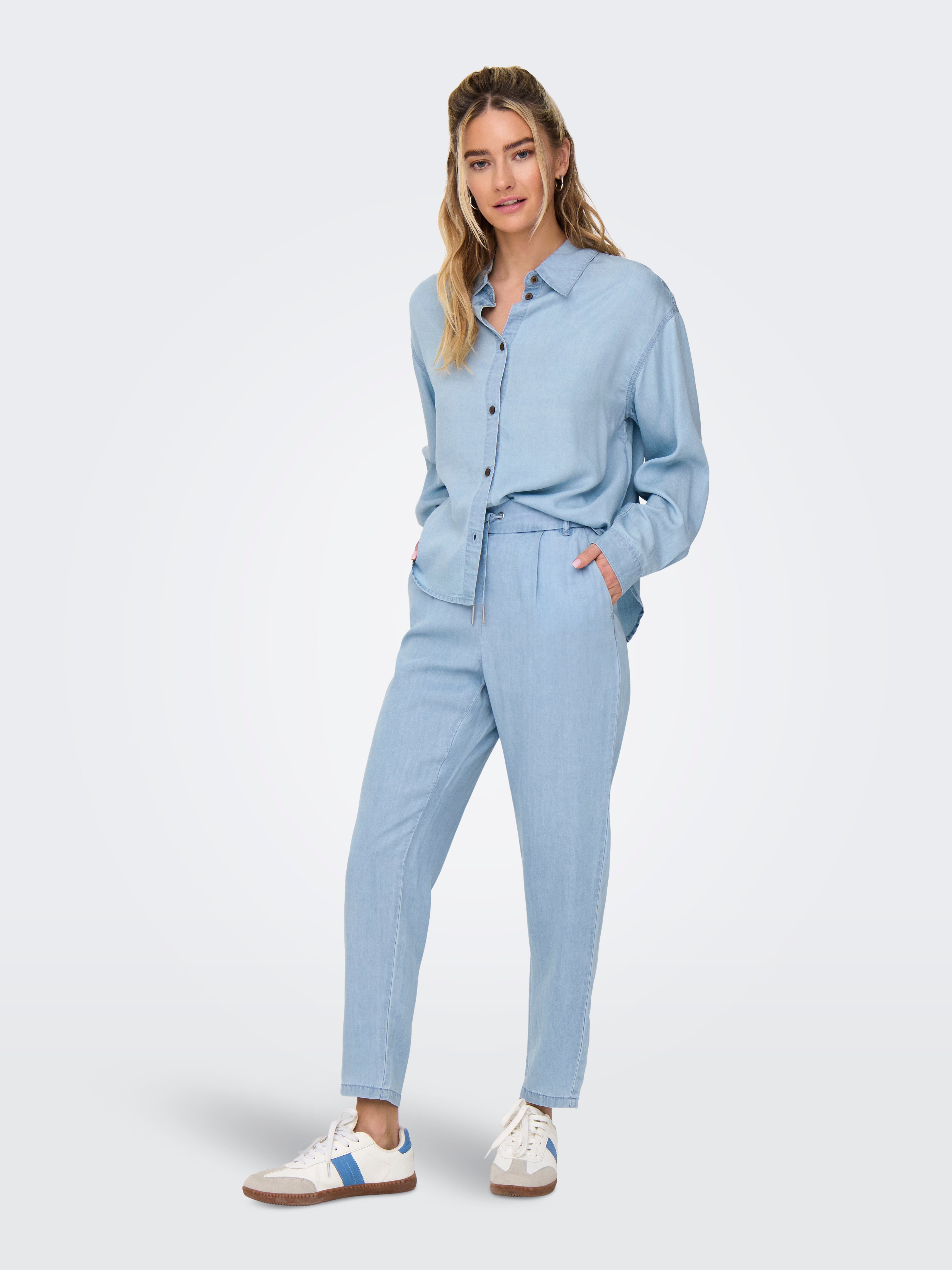 ONLPOPTRASH Straight Fit Trousers Light Blue Denim