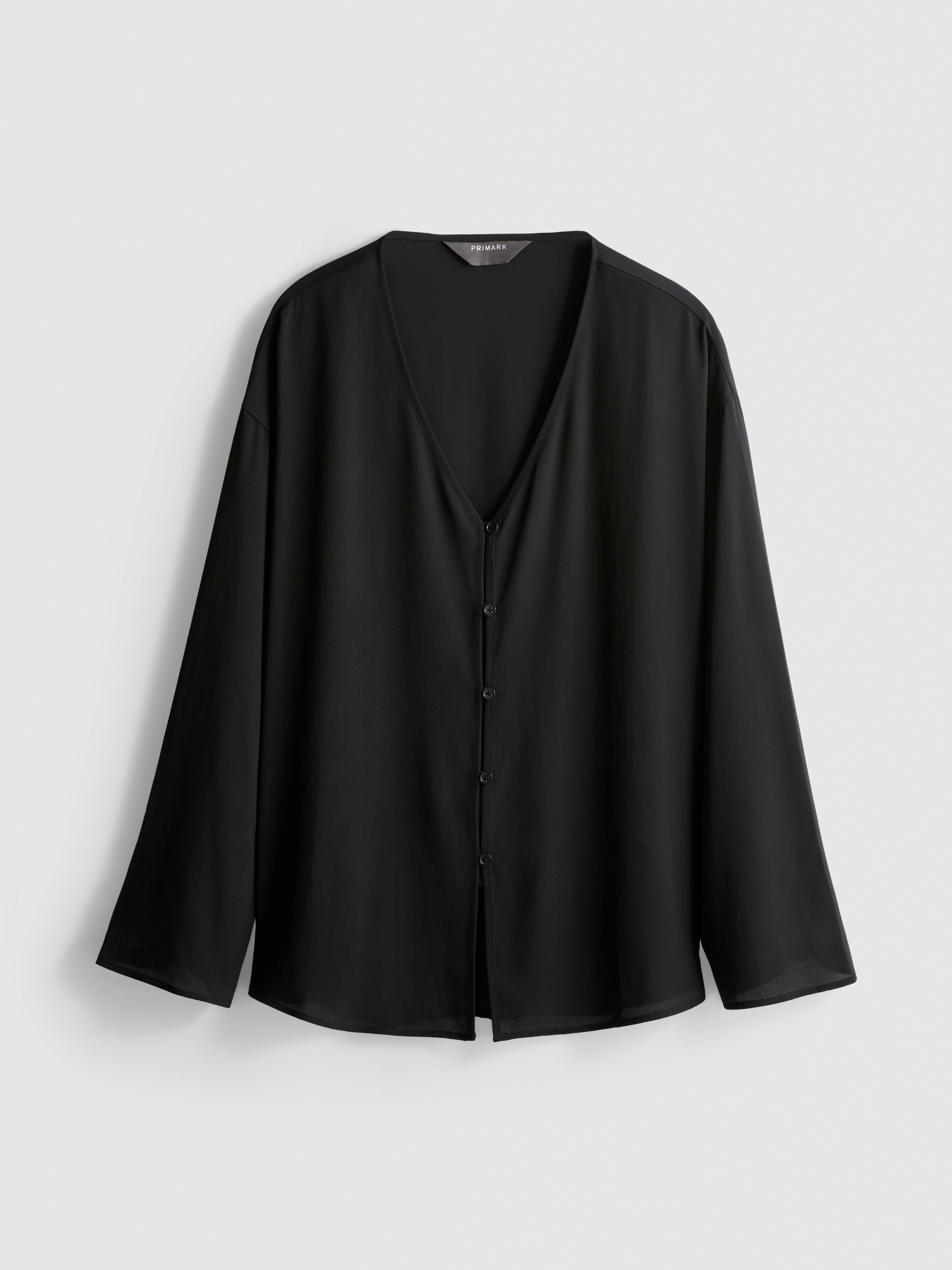 Crepe V-Neck Blouse - Black