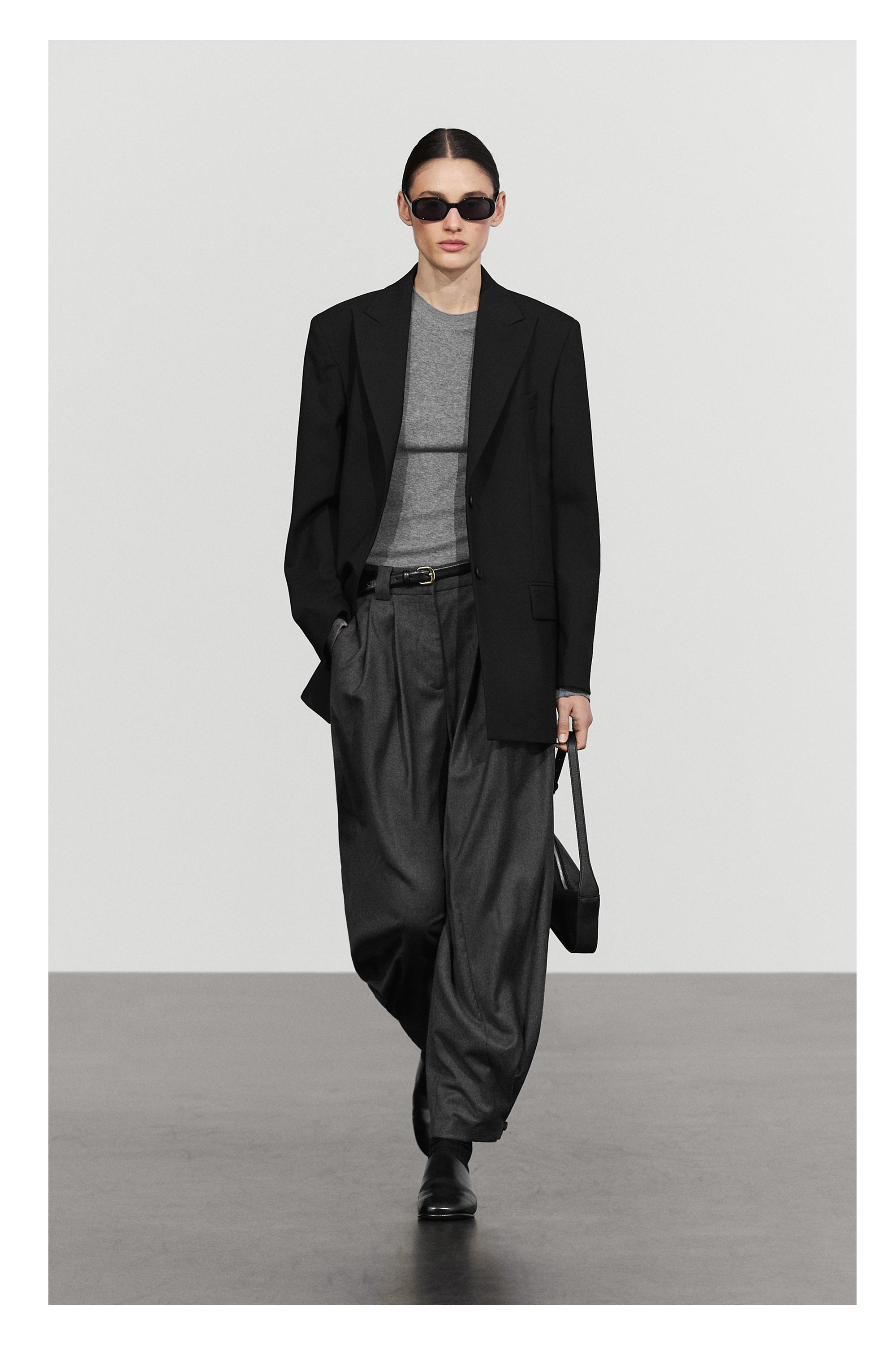 Pleated flannel trousers with hem detail - DARK GREY