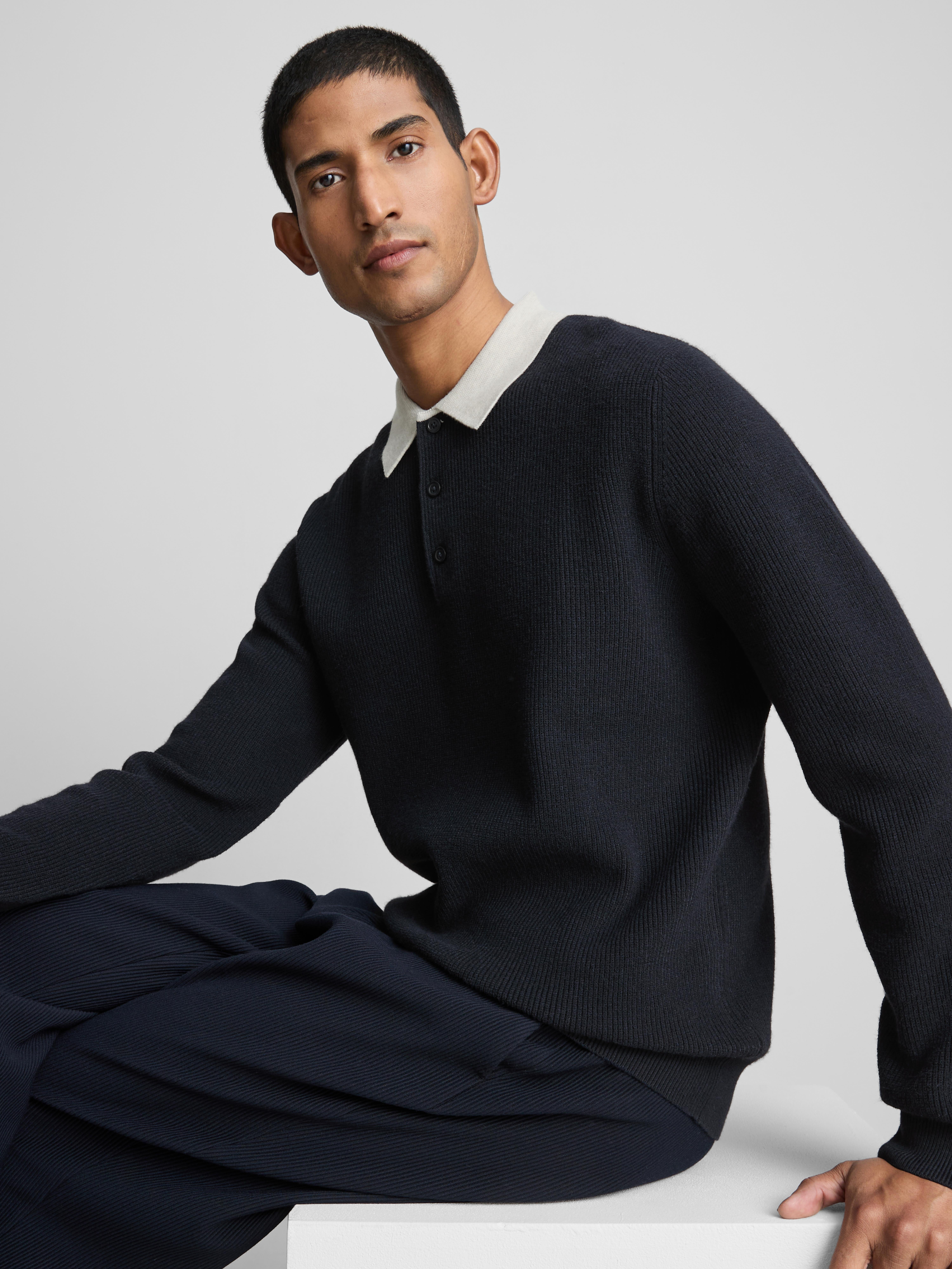 Knit Polo Sweater - Navy