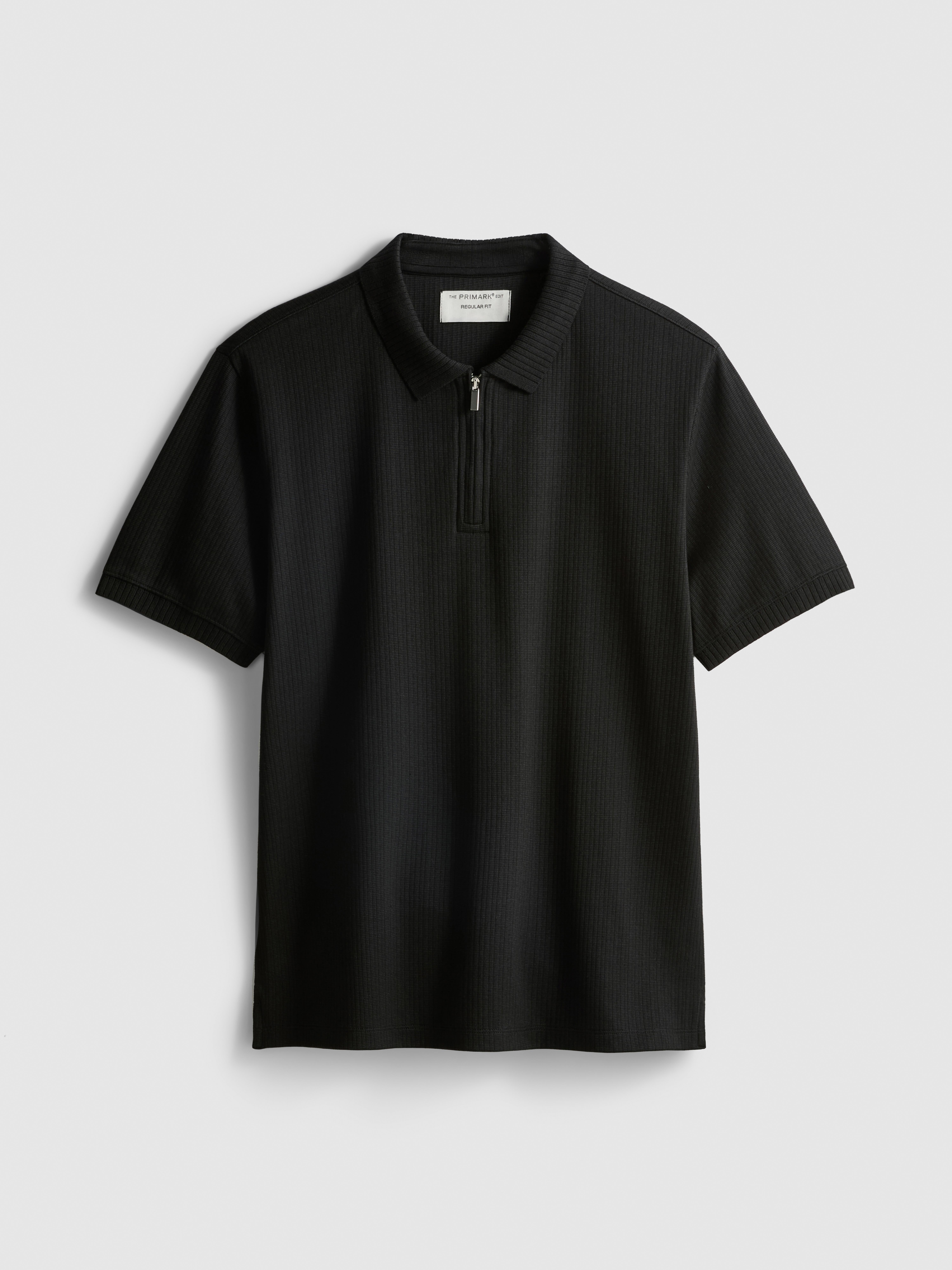 The Edit Ribbed Zip Neck Polo Shirt - Black