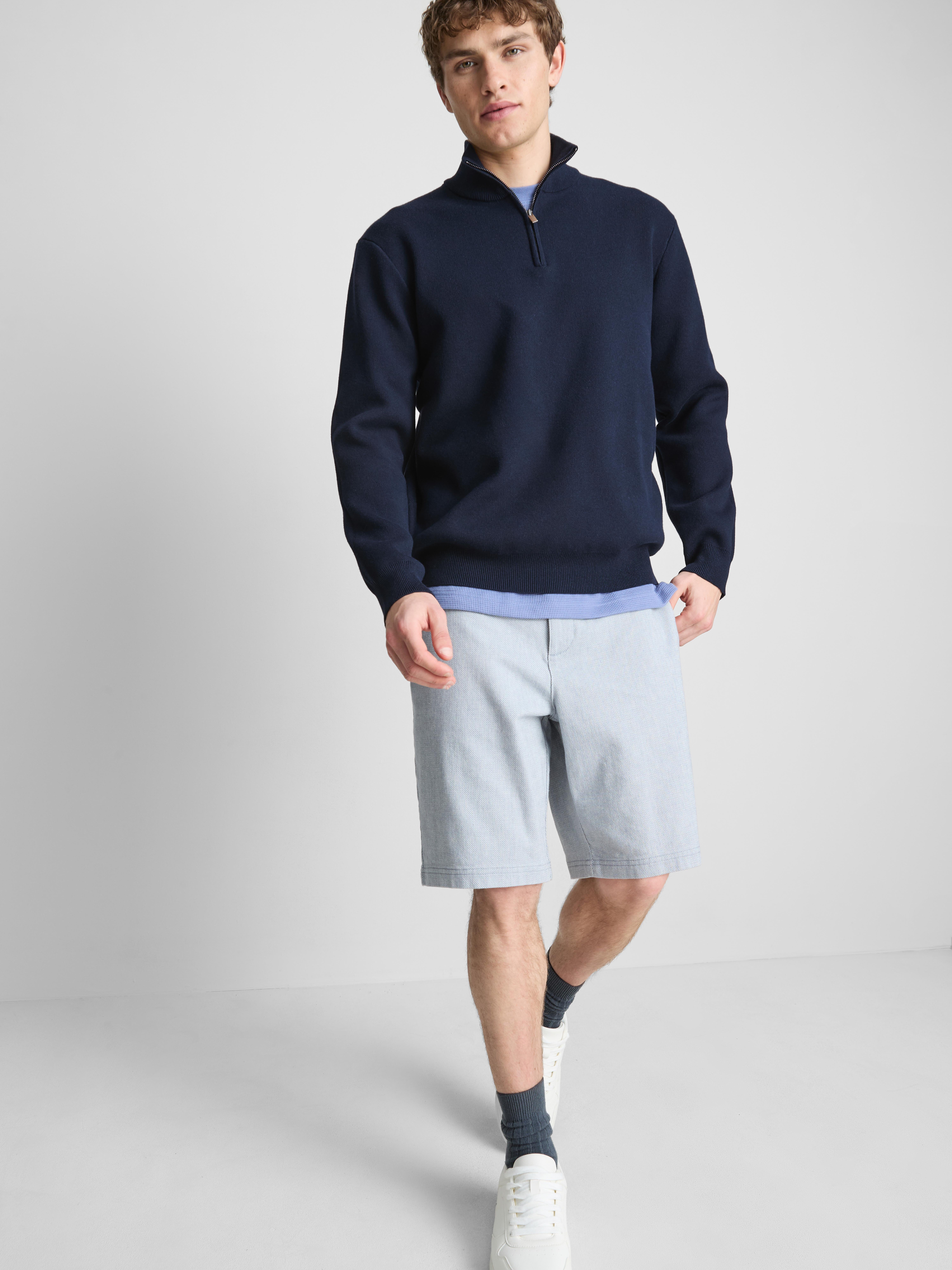 Zip Neck Knitted Sweater - Navy