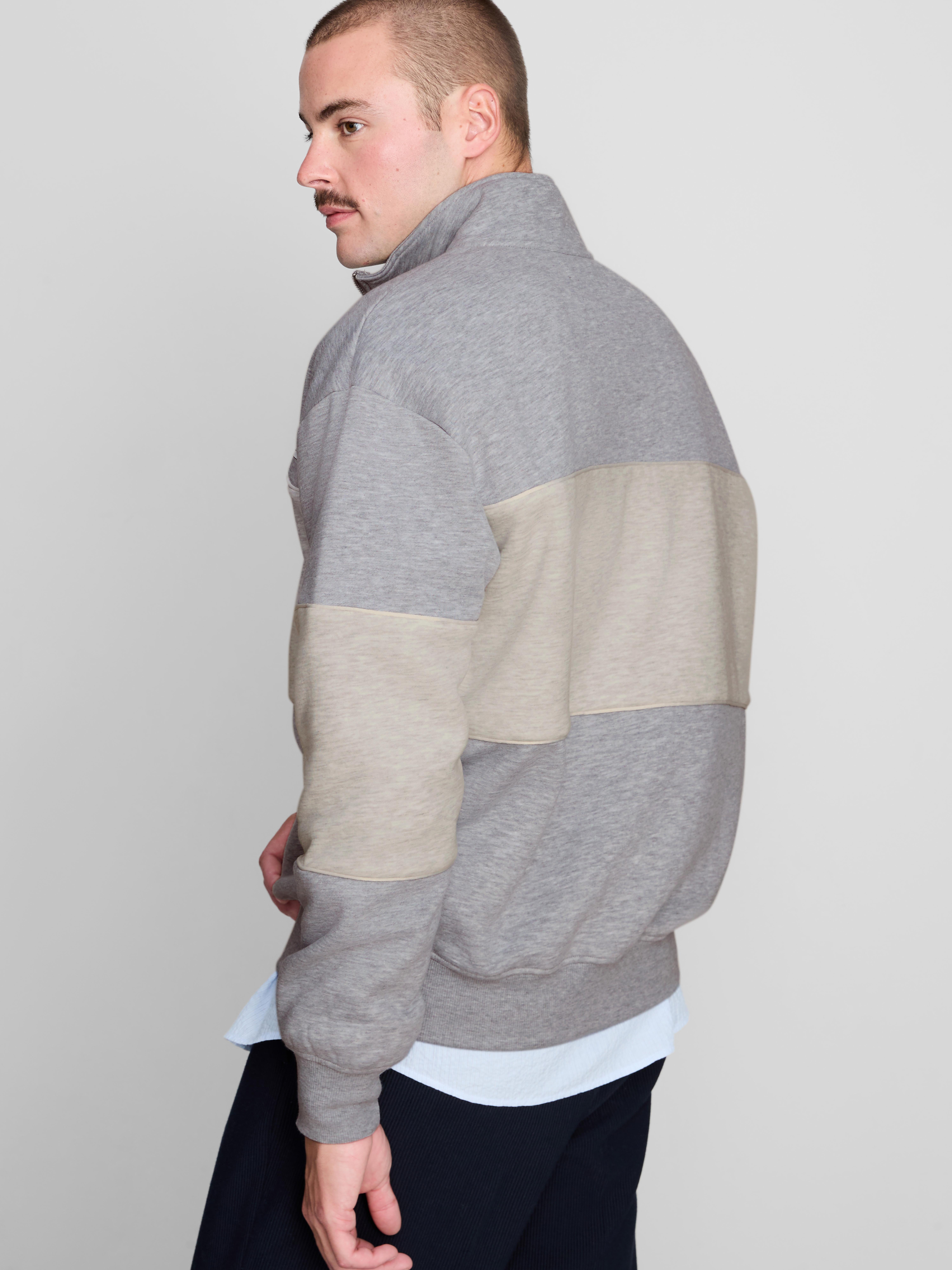 Colorblock High-Neck Sweatshirt - Light Gray