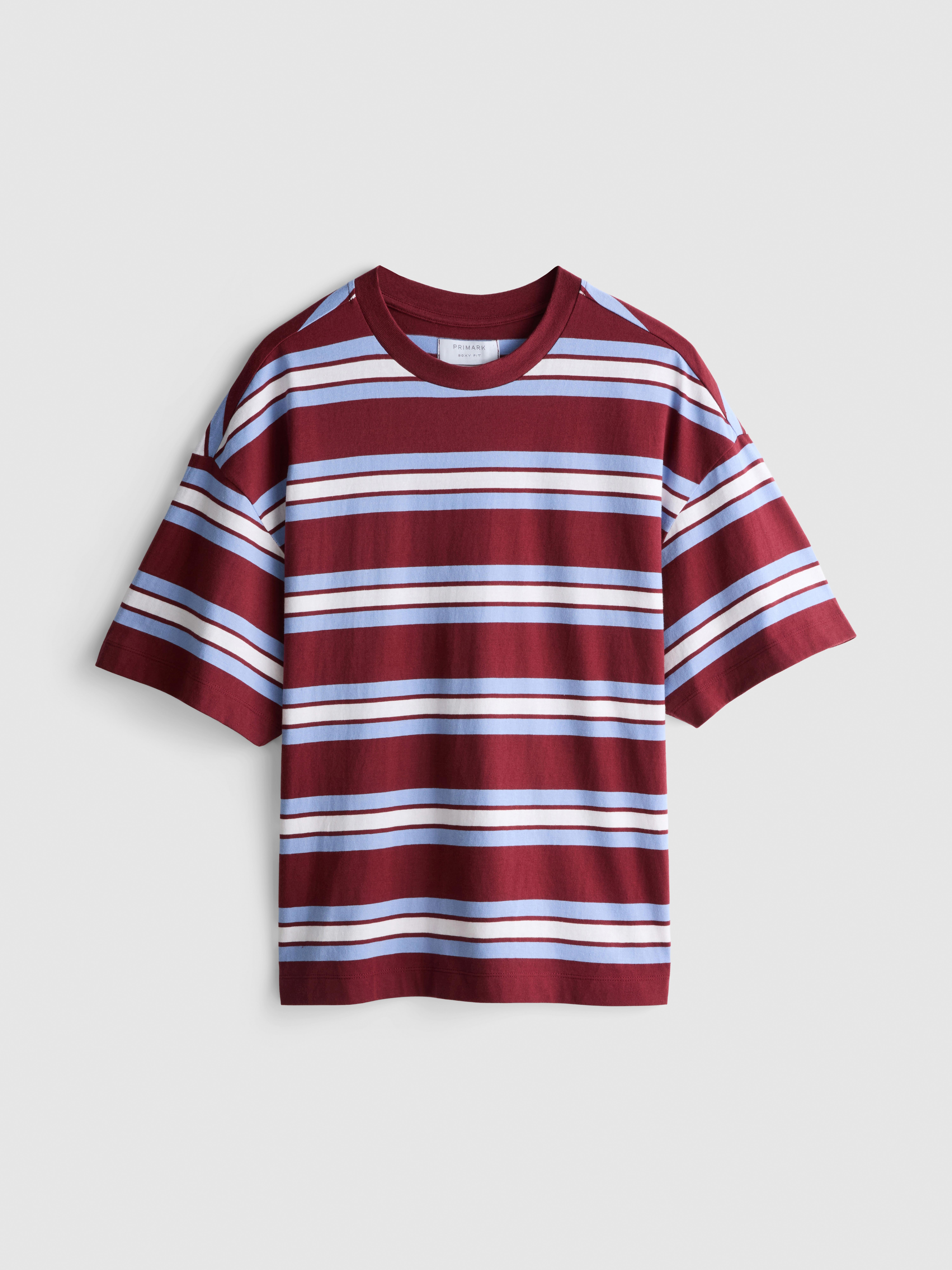 Pure Cotton Striped Boxy T-Shirt - Burgundy