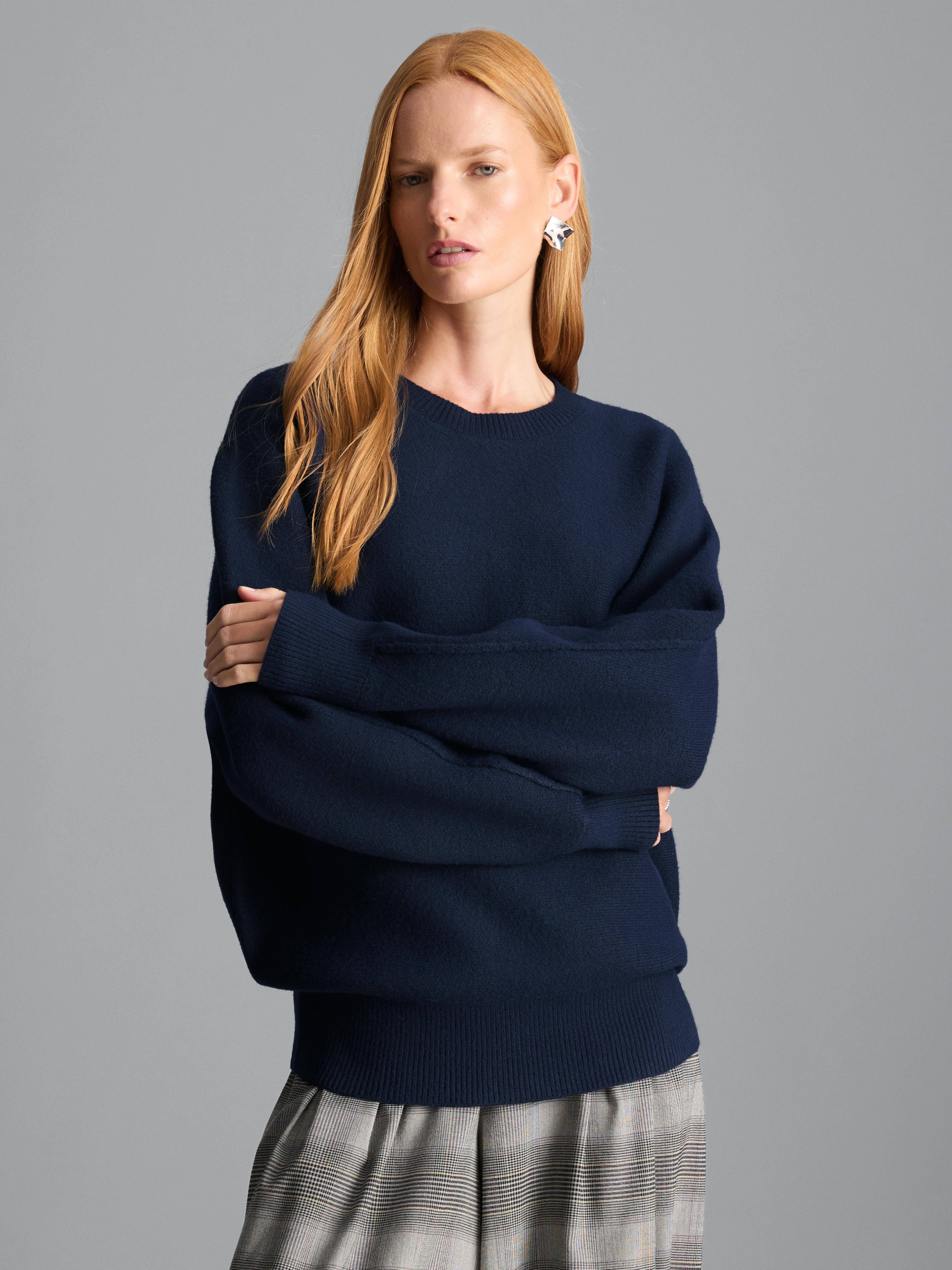 Oversized Knitted Cocoon Sweater - Navy