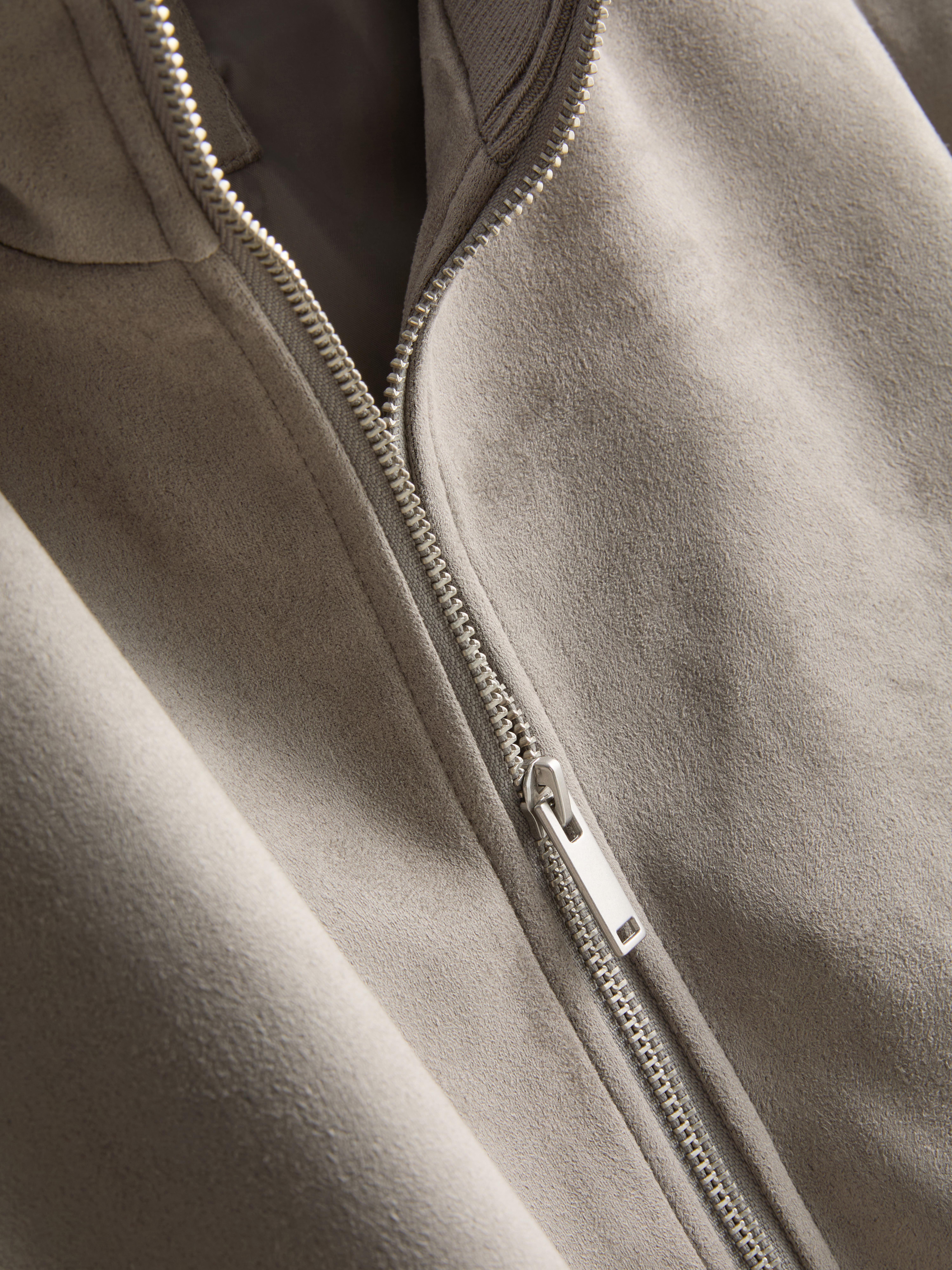 Faux Suede Bomber Jacket - Light Gray