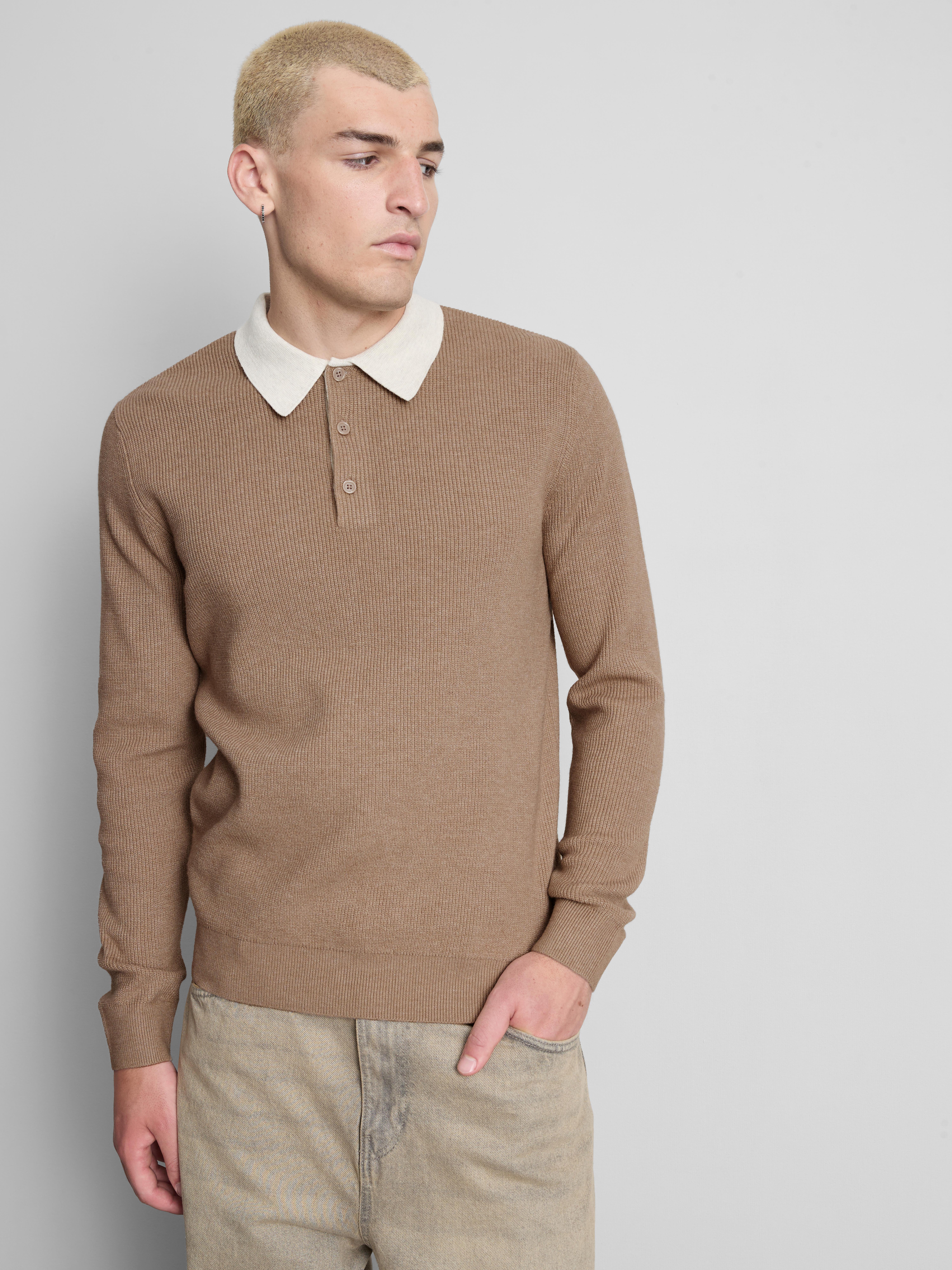 Knit Polo Sweater - Tan