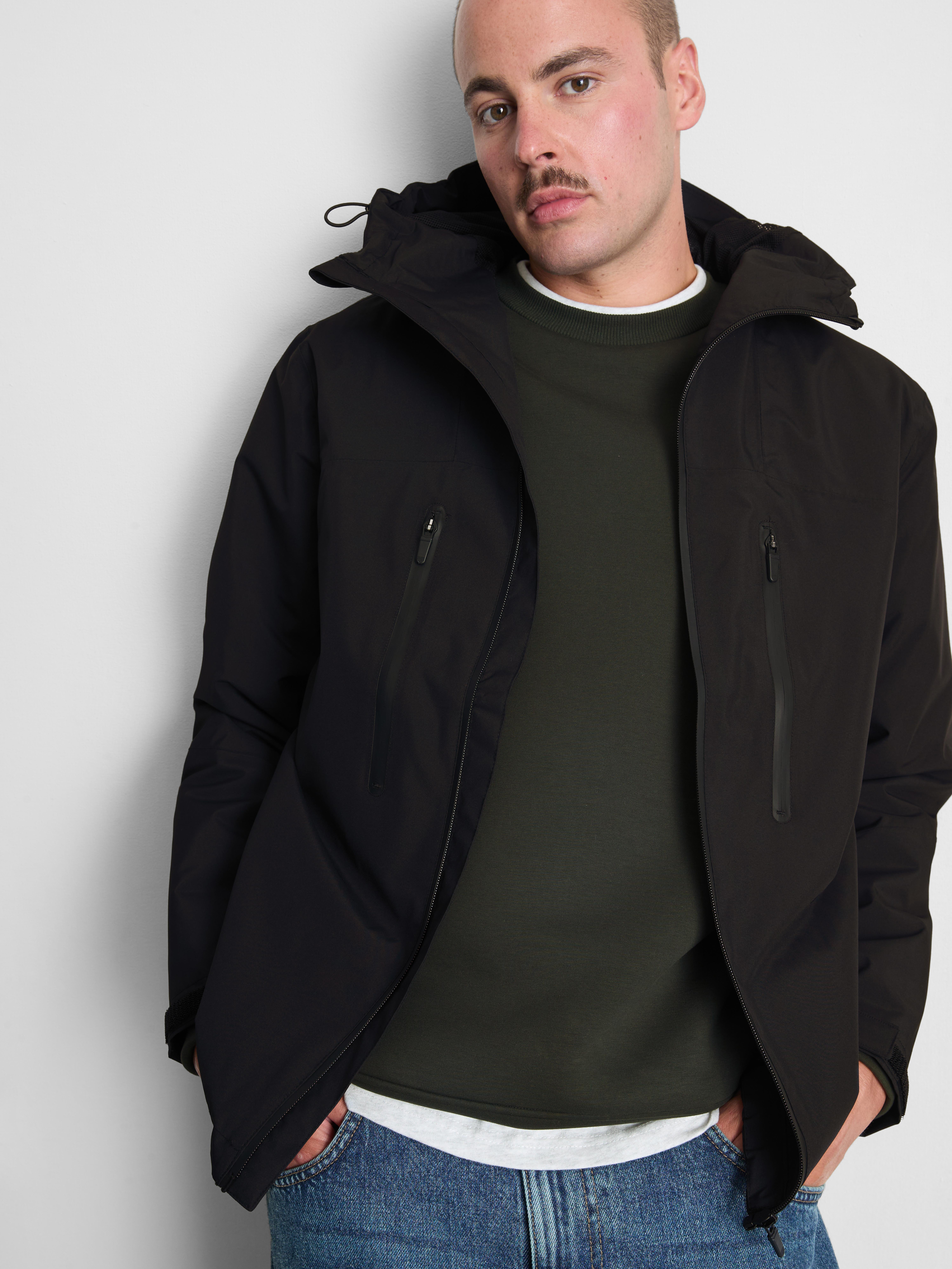 Hooded Zip Raincoat - Black