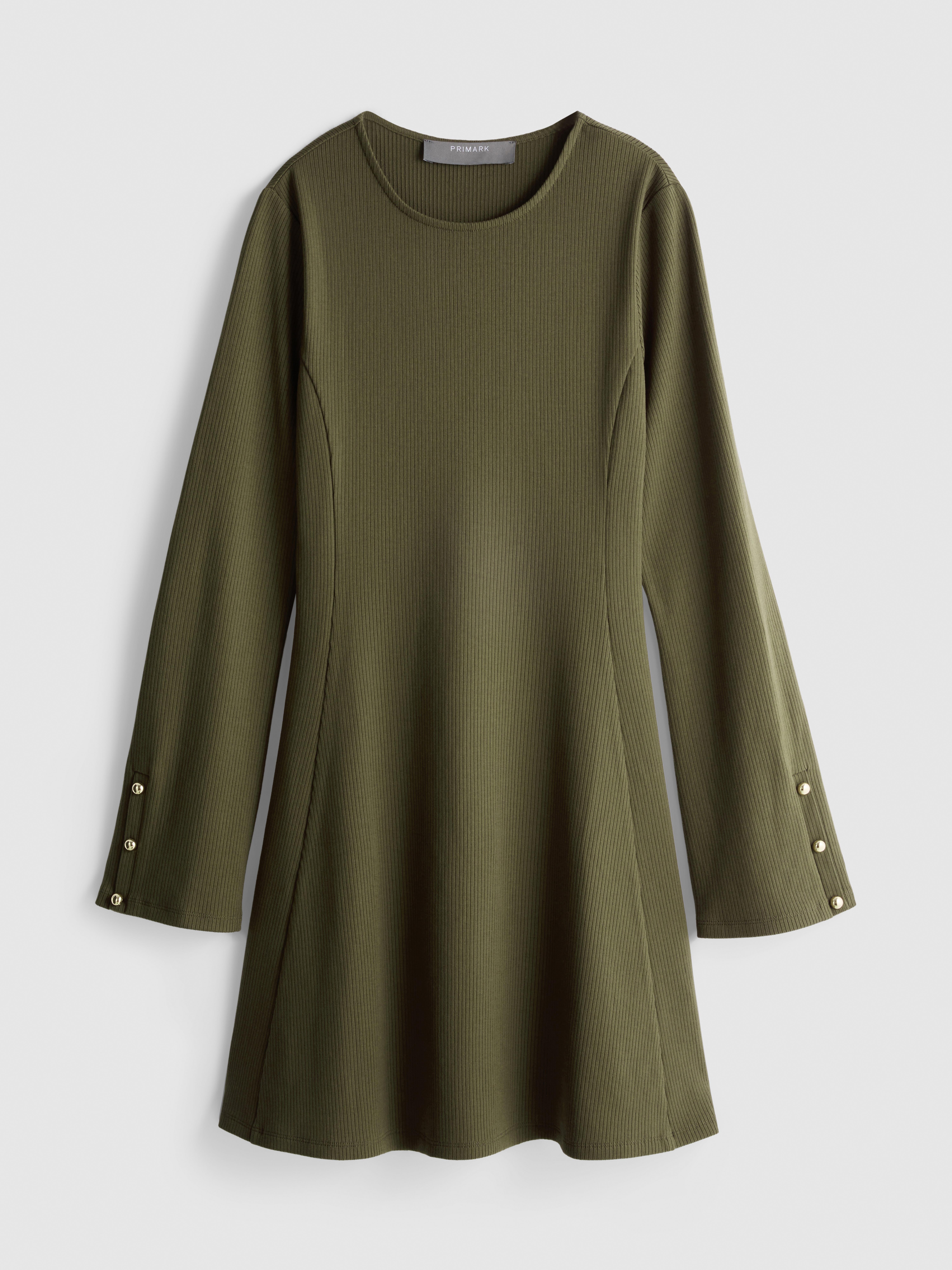 Ribbed A-Line Mini Dress - Olive
